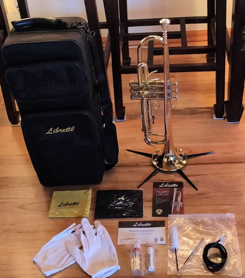 Libretto Gold Lacquer Bb Trumpet Set, Rose Brass Leadpipe | Standard for Beginner & Intermediate Students, Stainless Valve, 7C Mouthpiece, Durable Case, Portable Stand & Maintenance Kit customer photo 2