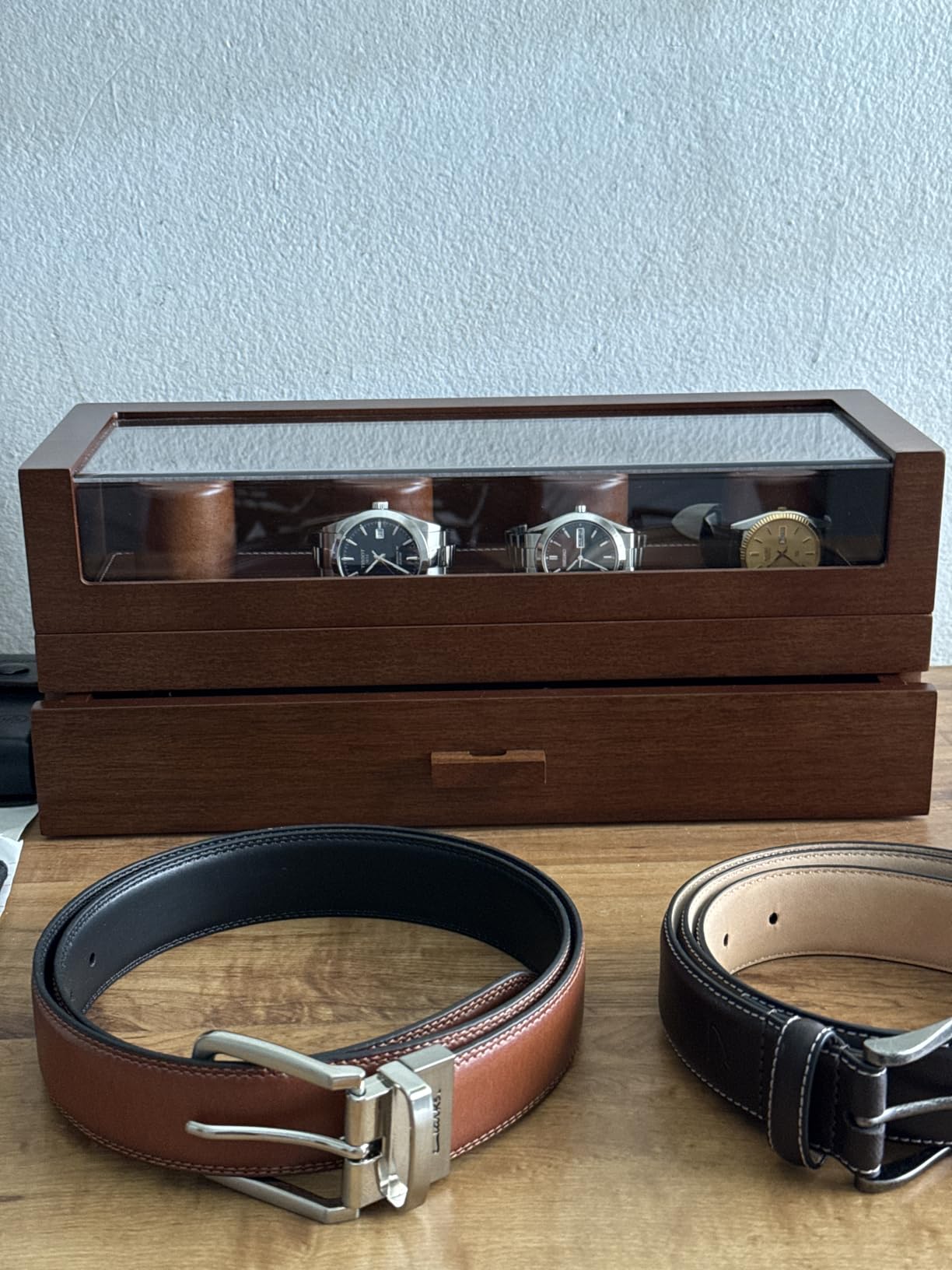 Holme & Hadfield 4 Slot Luxury Watch Display Case with Hinged Cover, Drawer customer photo 1