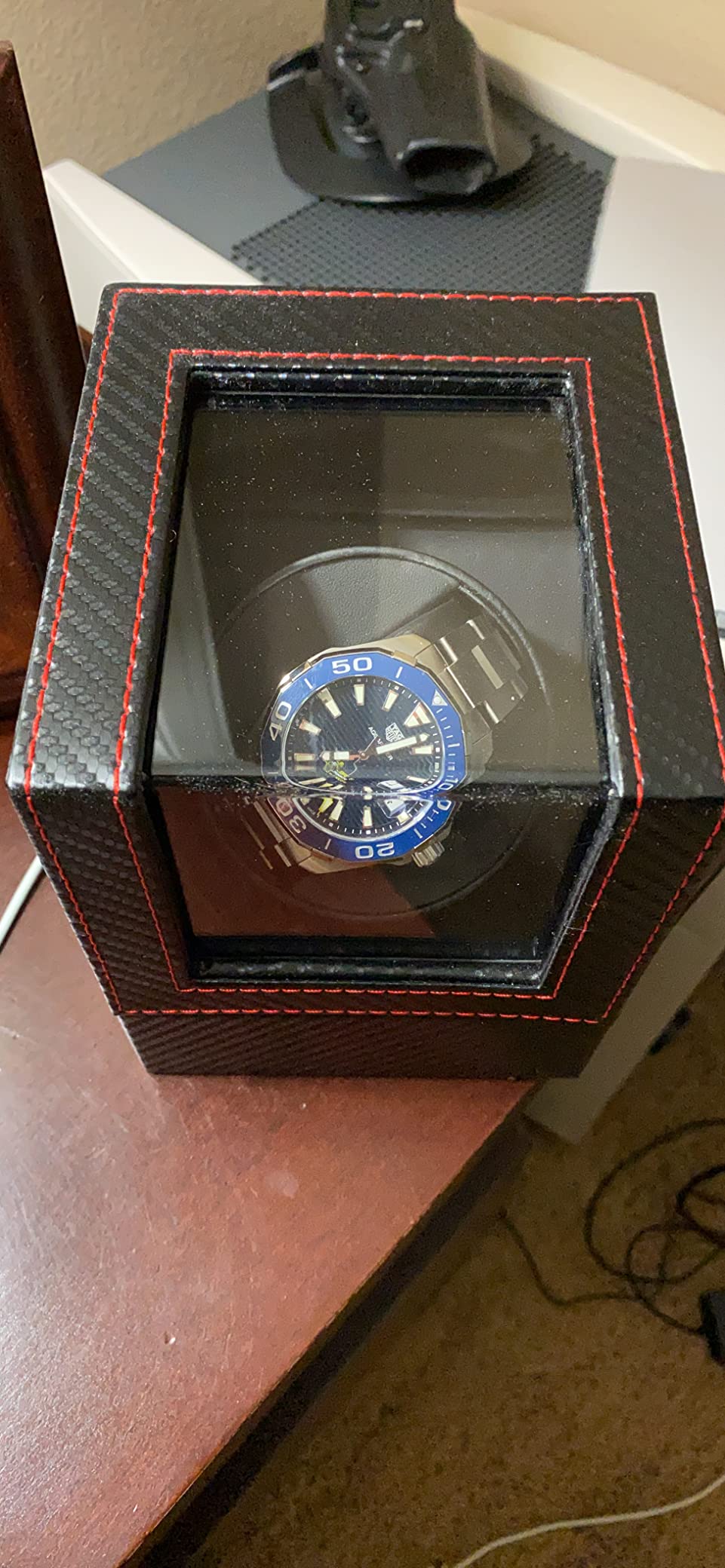 Single Automatic Watch Winder, Quiet Japanese Motor, Battery/AC Powered | Auto-rotates clockwise & anti-clockwise to mimic wrist motion, anti-overwind, Premium PU leather exterior, Portable design customer photo 2