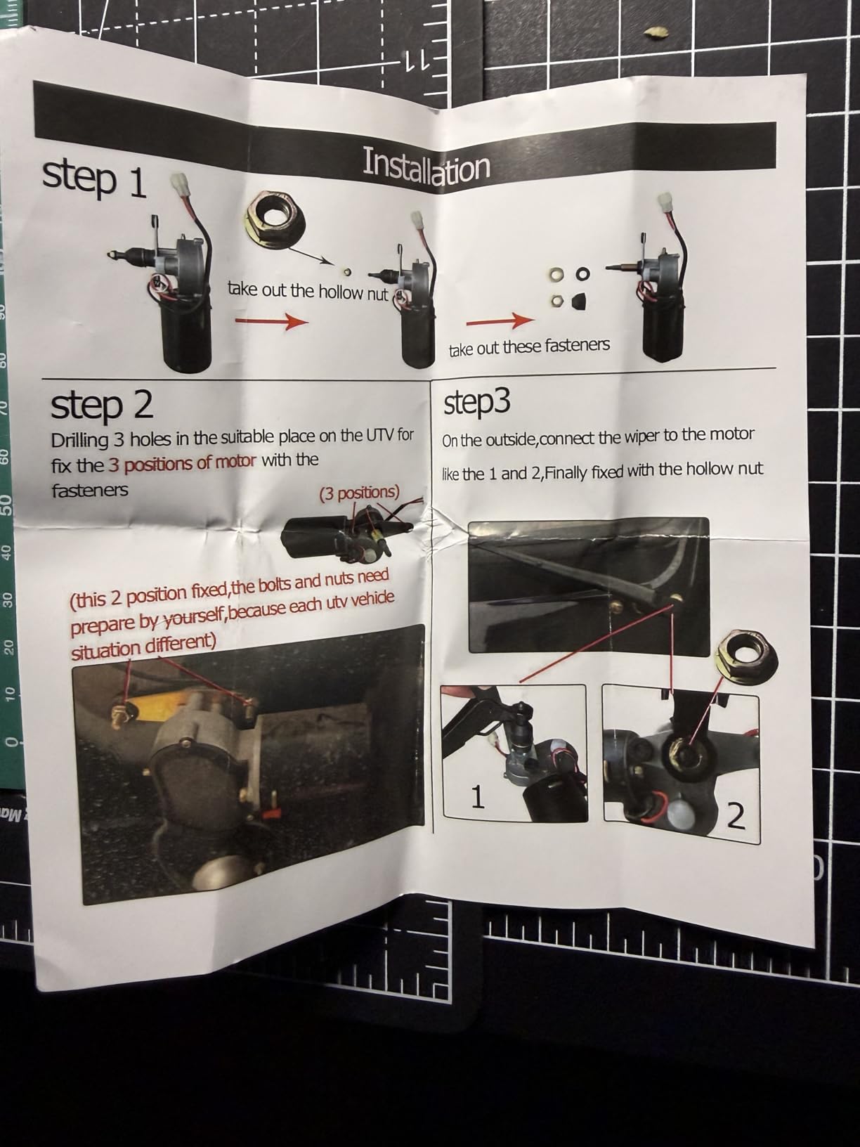 Electric UTV Windshield Wiper Kit, 12V Electric Motor, Universal Power Wiper Kit (90° Wipe Sweep) with Washer Pump Kit for Polaris Ranger RZR 800/900/1000, Can Am Commander, Honda Pioneer, Kawasaki customer photo 2