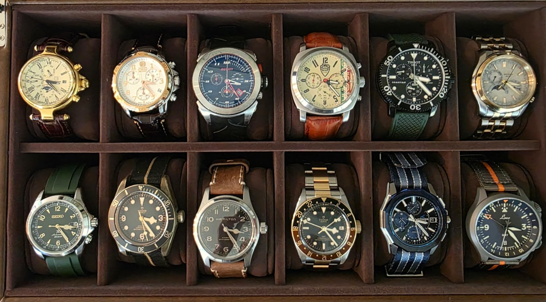 TAWBURY Watch Box for Men - 12 Slot Watch Case with Storage Drawer, Real Glass Display and 2-inch Wide Pillows for Large Watches (Brown) customer photo 1