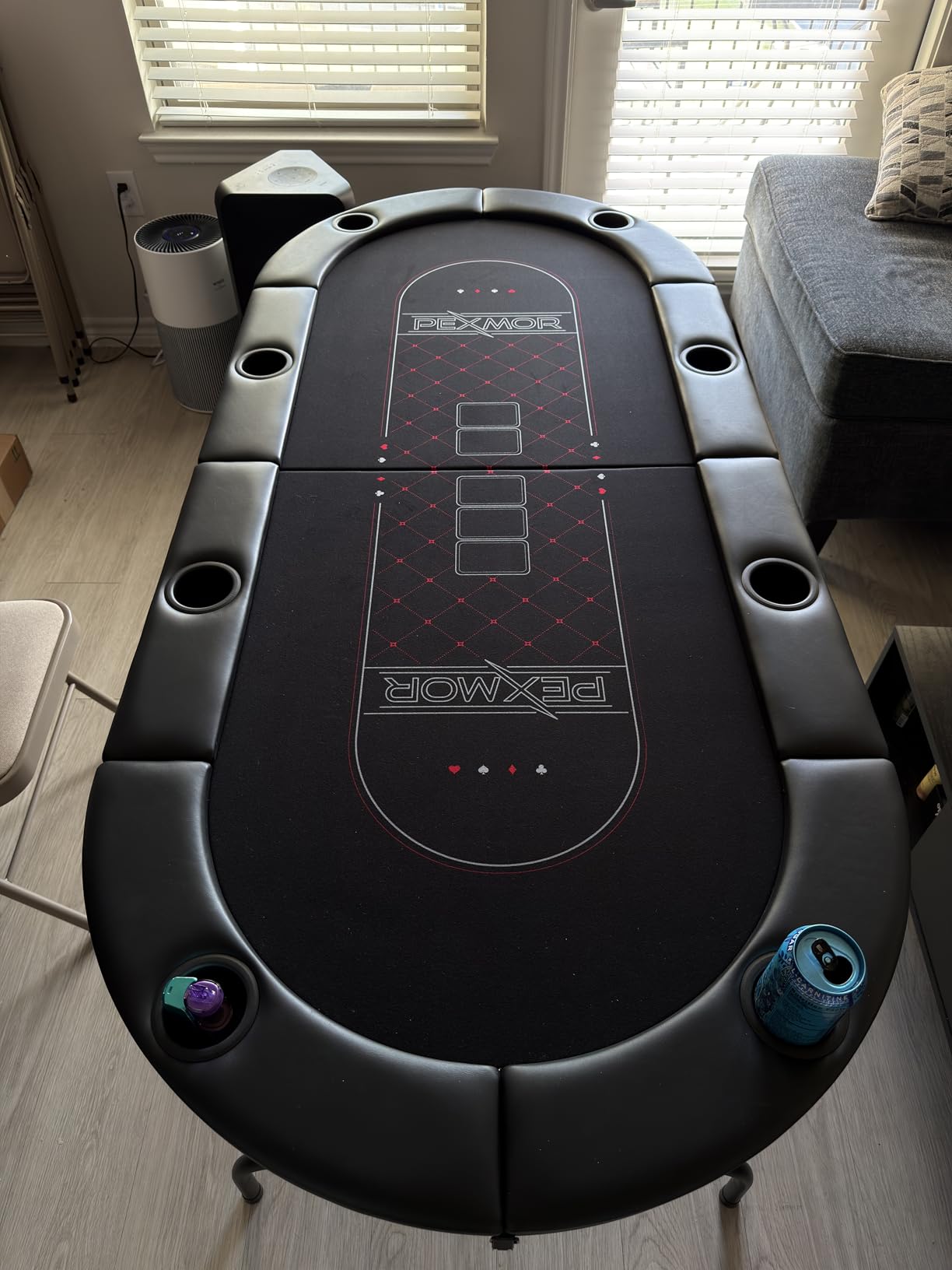 8 Player Foldable Poker Table, Folding Texas Hold'em Blackjack Casino Game Table w/Deeper Stainless Steel Cup Holders, Casino-Grade Felt, Water-Resistant Cushioned Rail, Fully Assembled customer photo 2