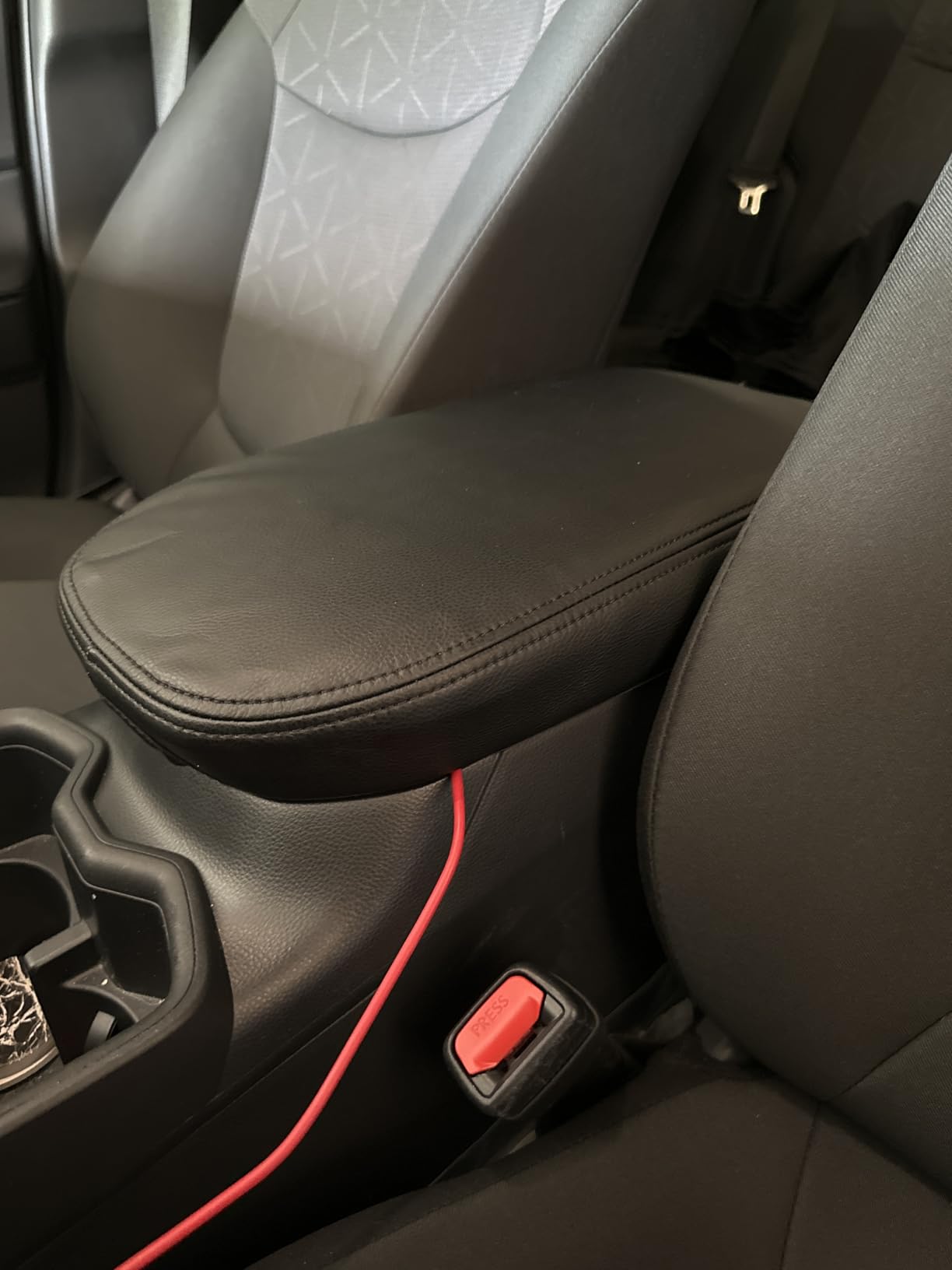 INTGET Center Console Armrest Cover for 2025 Toyota RAV4 Accessories 2024 2023 2022 2021 2020 2019 Leather Middle Console Lid Cover Pad Protector Elbow Arm Rest Covering Car (Black) customer photo 2