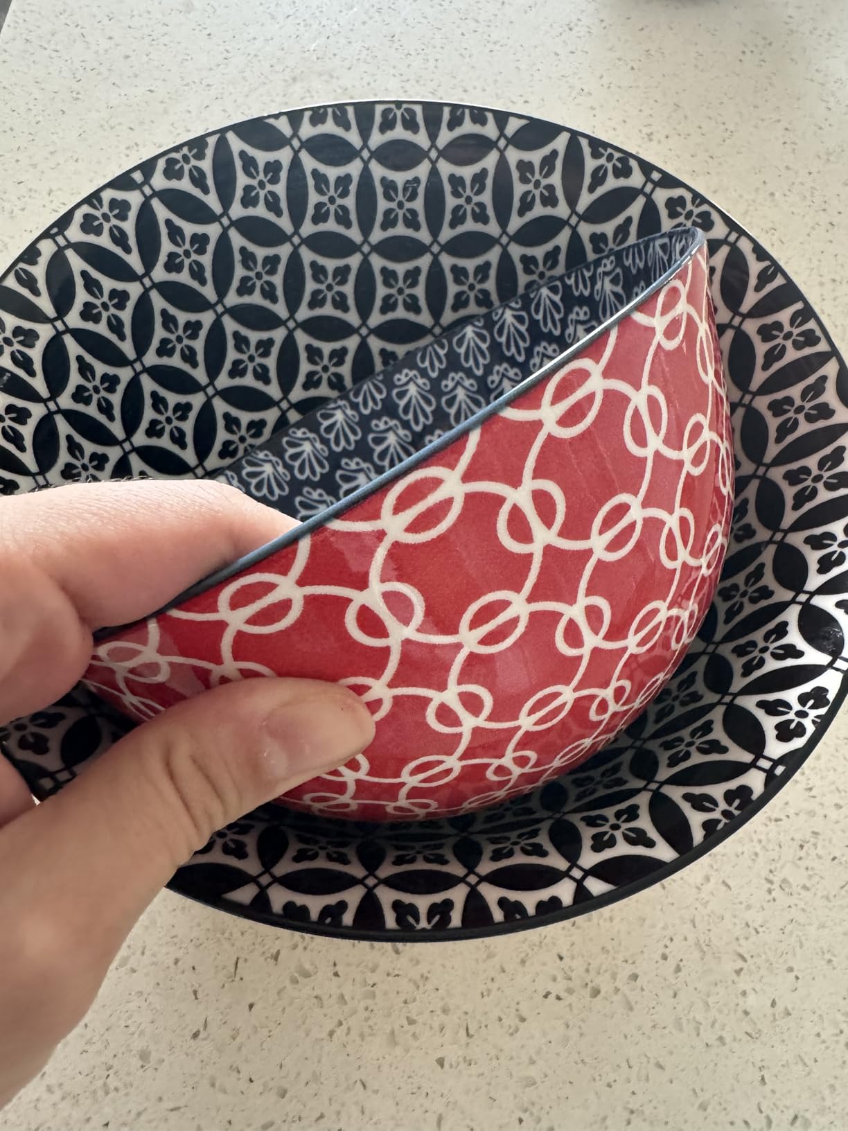 DOWAN Mixing Bowls, Ceramic Mixing Bowls for Kitchen, Colorful Vibrant Nesting Bowls for Cooking, Baking, Prepping, Serving, Salad, Housewarming Gift, Microwave Dishwasher Safe, 3.7/2/1 Qt, Set of 3 customer photo 1