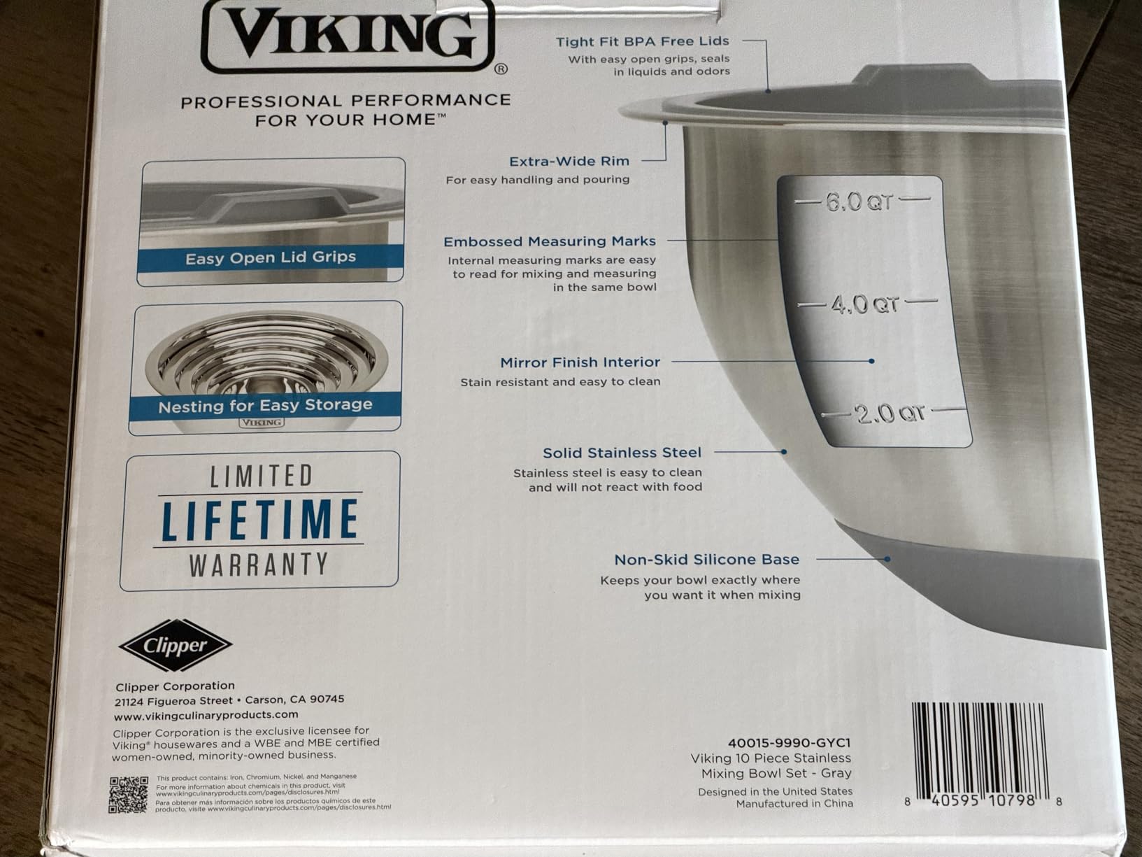 Viking Mixing Bowls Set, 10 Piece Stainless Steel Kitchen Cookware, Non-Slip Silicone Base, Includes Tight Fit Lids, Dishwasher Safe, Black customer photo 1