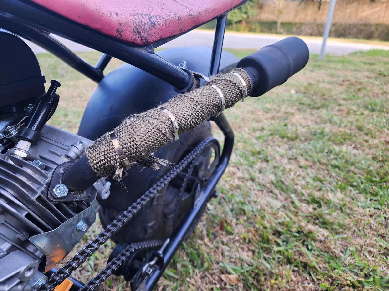 YOXUFA Mini Bike Exhaust Pipe Muffler Replacement for Predator 212 224cc 196cc Coleman CT200U BT200X CT200U-EX 6.5hp Baja Warrior Massimo MB200 GX160 Engine Go Kart Parts with Heat Shield Tape customer photo 2