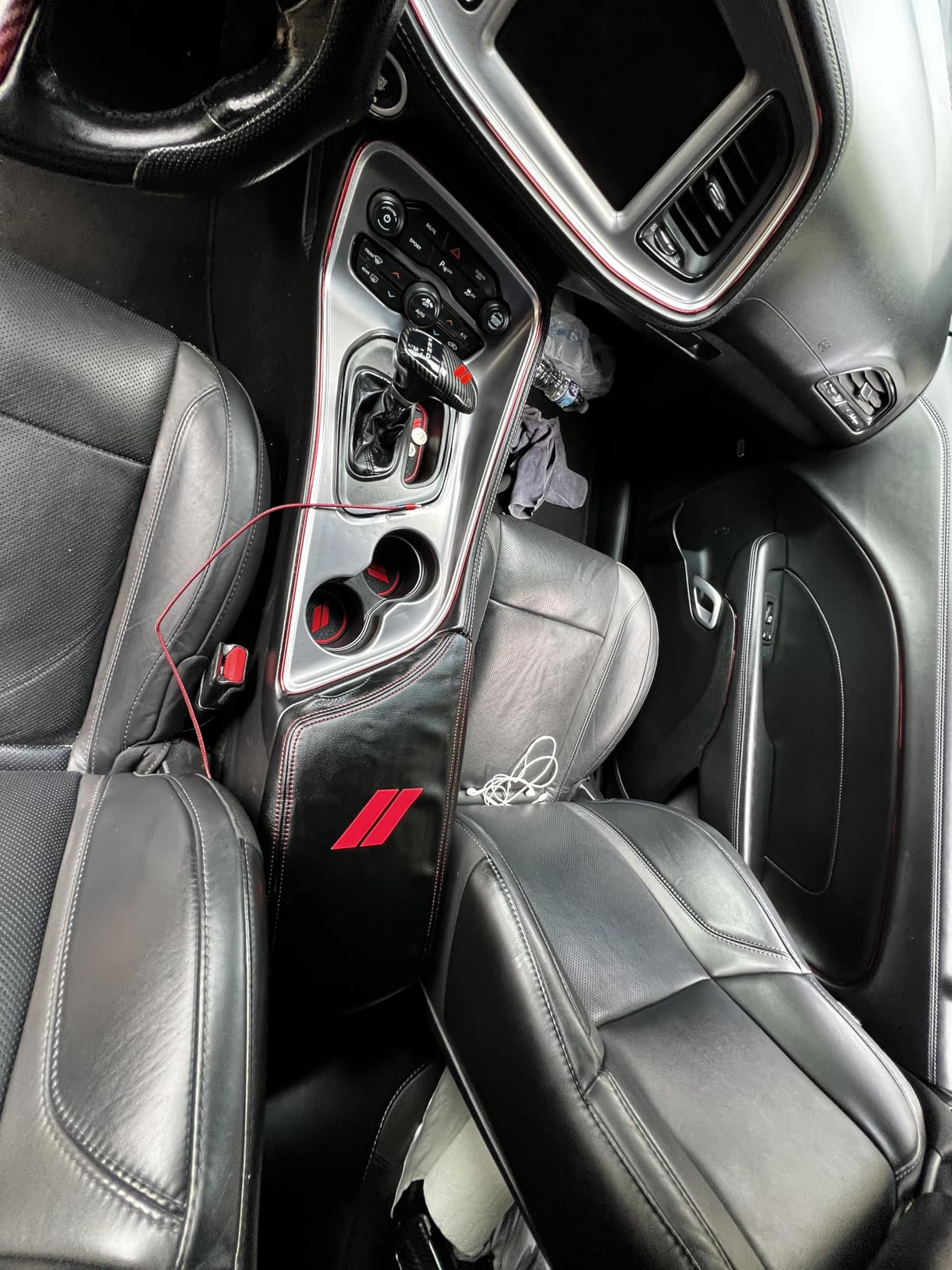 INTGET Car Center Console Armrest Cover for Dodge Challenger Accessories 2023 2022 2021 2020 2019 2018 2017 2016 2015 Interior Arm Rest Seat Cover Middle Console Cover Lid Protector Pad (Red Stitches) customer photo 2