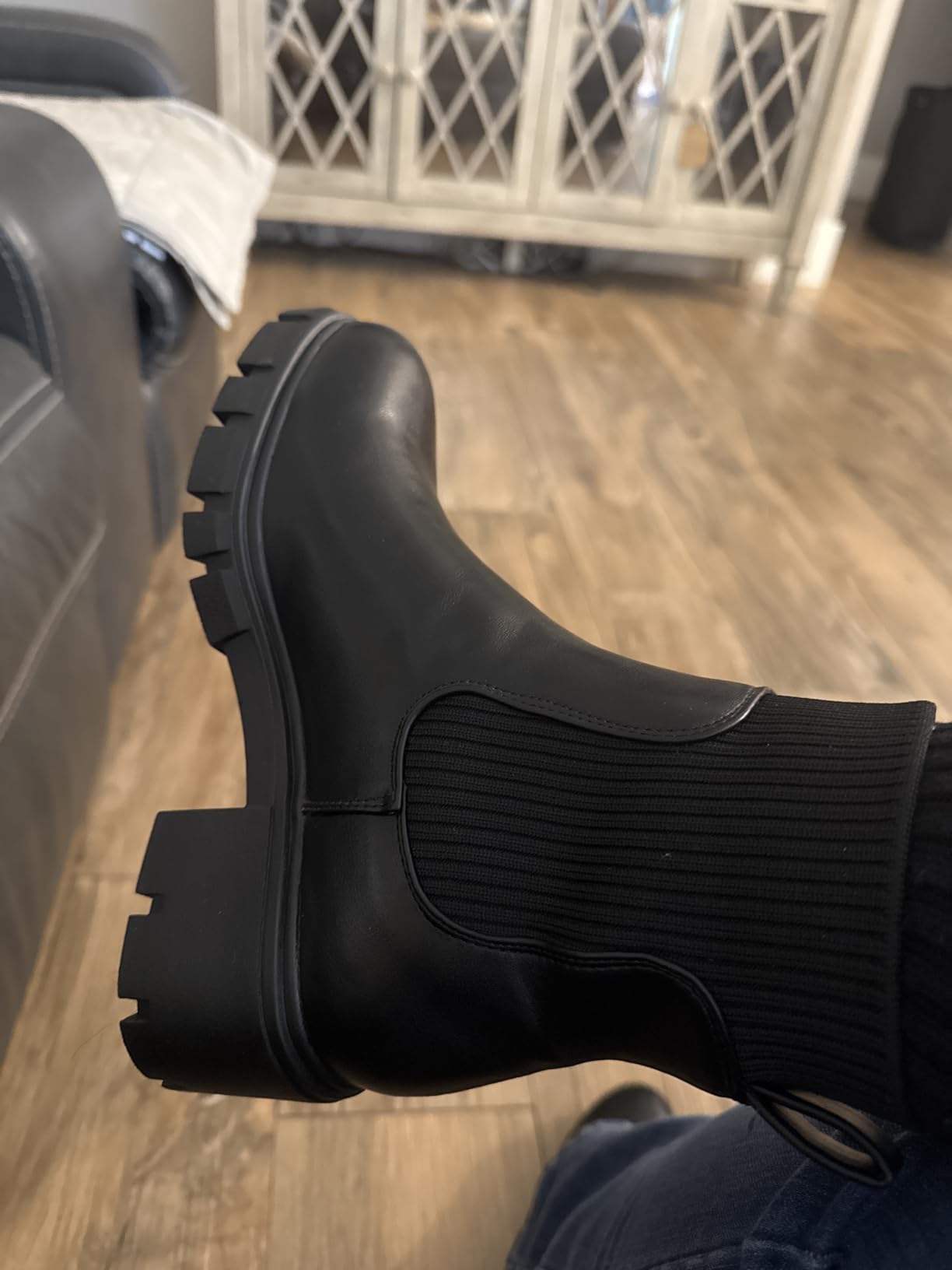 Athlefit Women's Chelsea Boots Fashion Slip on Platform Ankle Boots Lug Sole Chunky Booties customer photo 2