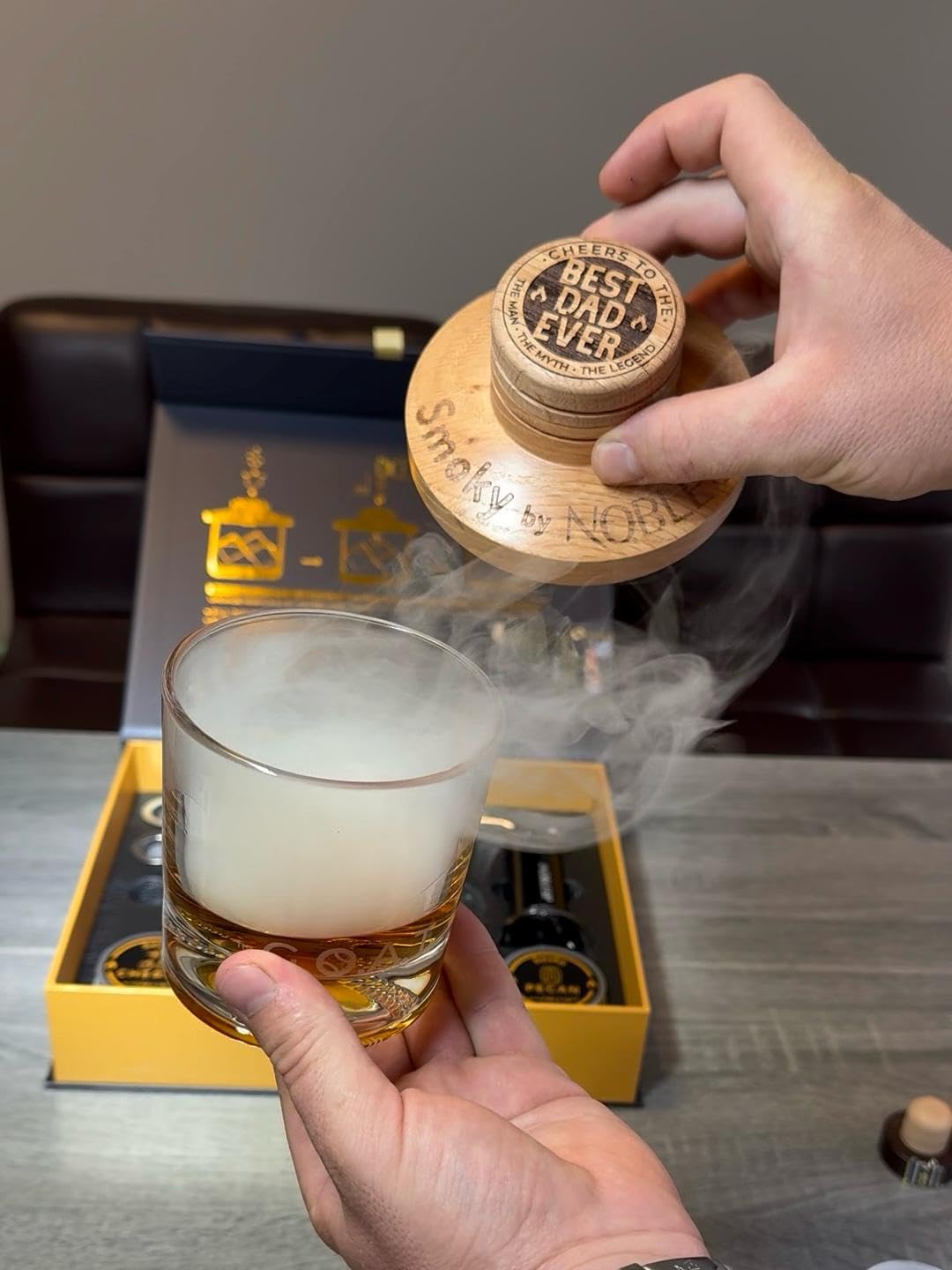 NOBLESIP Whiskey Bourbon Cocktail Smoker Kit PREMIUM Smoky 100% Natural American Oak Wood. Easy Craft Smoked Old Fashioneds at Home Like a Pro. Bar Gift Box (Original - not Engraved) customer photo 1