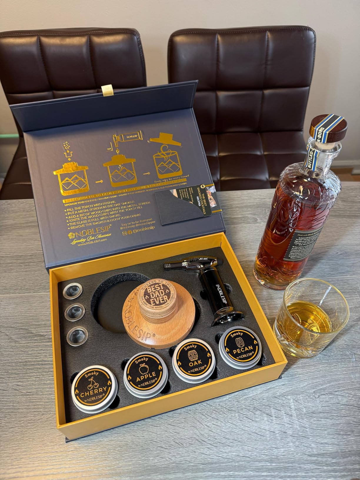 NOBLESIP Whiskey Bourbon Cocktail Smoker Kit PREMIUM Smoky 100% Natural American Oak Wood. Easy Craft Smoked Old Fashioneds at Home Like a Pro. Bar Gift Box (Original - not Engraved) customer photo 2