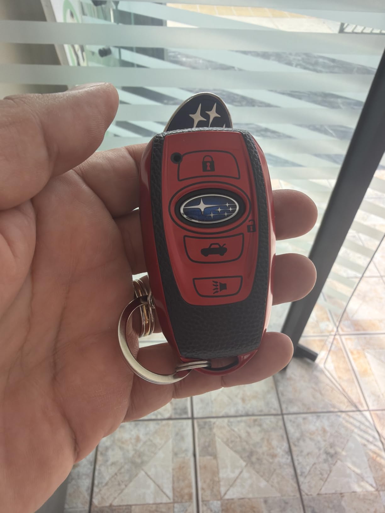Kirsnda for Subaru Key fob Cover case with Keychain, Texture Soft TPU Key case/Skin, 4-Buttons fit BRZ Legacy Outback Ascent Crosstrek Forester WRX Remote Key Vehicle Accessories (Red) customer photo 2