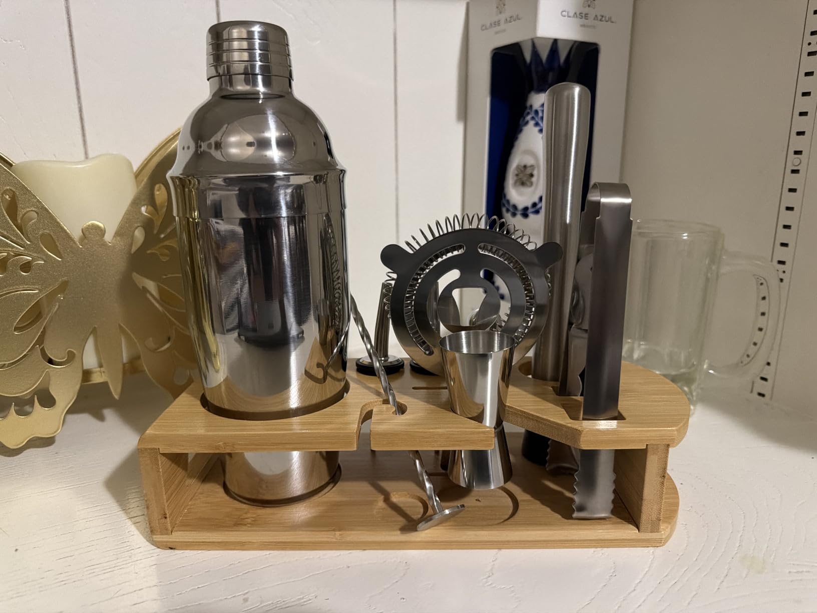 Wukuna Cocktail Shaker Set Bartender Kit, 12-Pcs Bar Tool with Bamboo Stand | 18/8 Stainless Steel, for Drink Mixing, Bar, Home, Lounge & Party, Gift, Silver customer photo 2