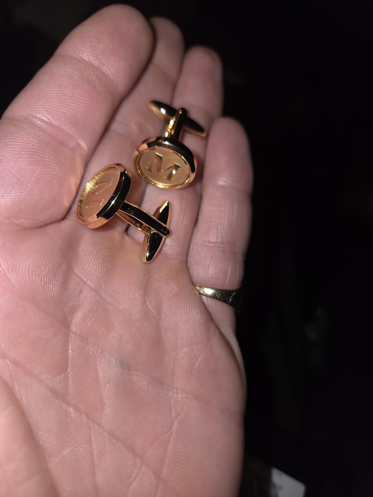 Initial Gold Cufflinks for Men Gold Cuff Links Personalized Copper CuffLinks Letter Cufflinks Gift for Groom Husband Father customer photo 1