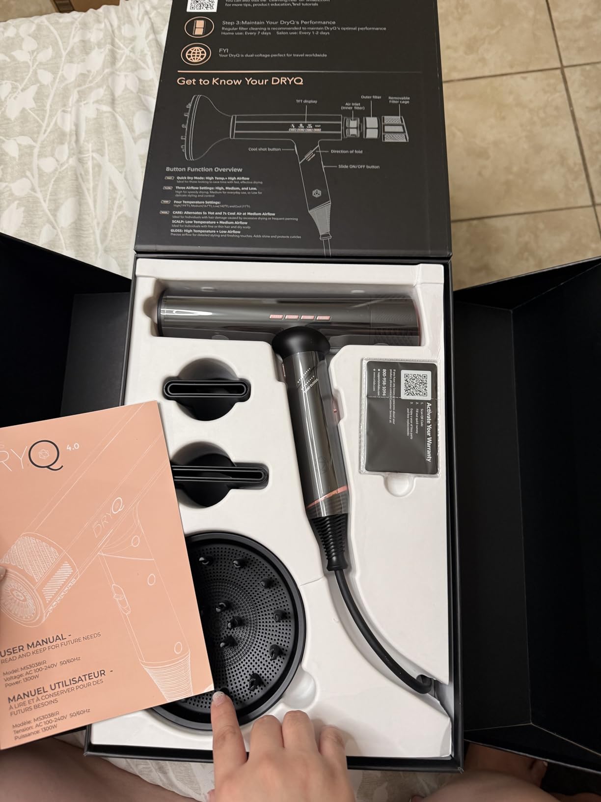 SRILabs DryQ Smart Hair Dryer - Super Lightweight, Foldable - Powerful, Quiet Motor - Infrared and Ionic Technology - 3 Magnetic Attachments - Heat Control with Locking Switch customer photo 2