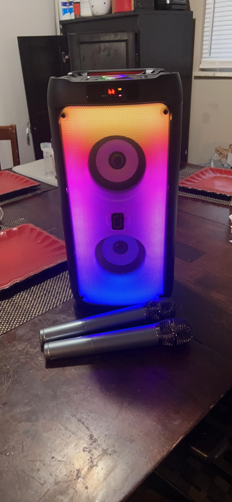 HWWR Karaoke Machine with 2 Wireless Microphones, Portable Bluetooth Speaker for Adults, Big Party PA System with Disco Lights for Gatherings, Support TWS/TF Card/USB/AUX/TVs Connected, Stage Monitors customer photo 1