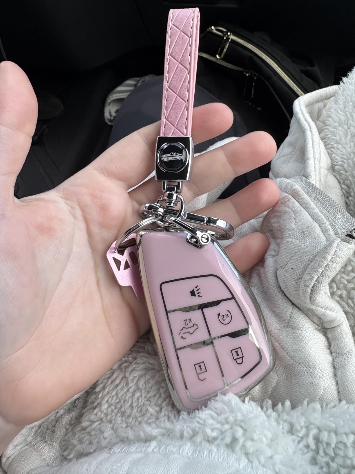 Key Fob Cover for Chevy GMC with Keychain, Silverado Sierra Tahoe Suburban Equinox Traverse Yukon Denali Terrain Buick Envision Premium Soft TPU Case (5 Buttons Ivory) customer photo 1