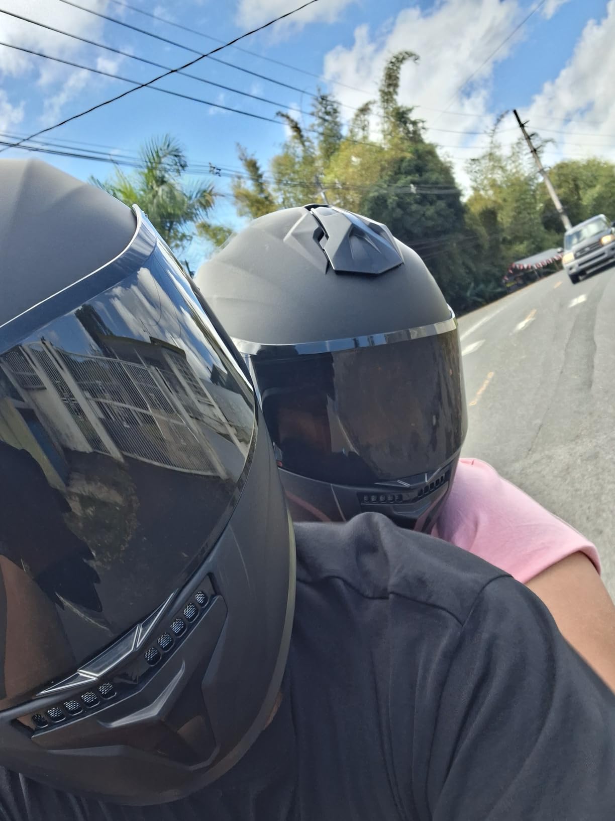 Favoto Full Face Motorcycle Helmet DOT Cascos para Moto Anti-Fog | ABS shell, dual visor clear+tinted, anti-fog, for men women, snowmobile dirt bike street, Black, size L 59-60cm customer photo 1