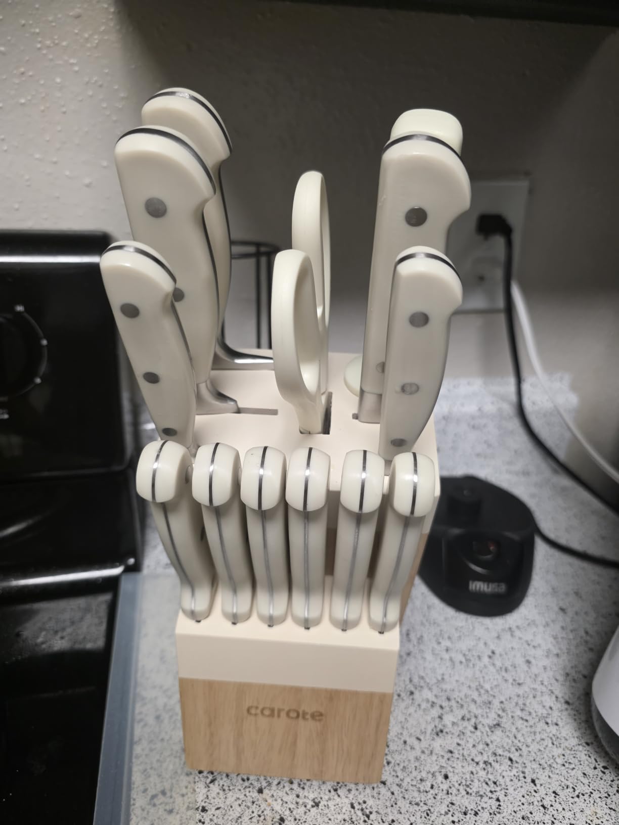 CAROTE 14 Pieces Knife Set with Block, Forged, High Carbon Stainless Steel Sharp Blade Block Knife Set, Dishwasher Safe Cutlery, Cream customer photo 1