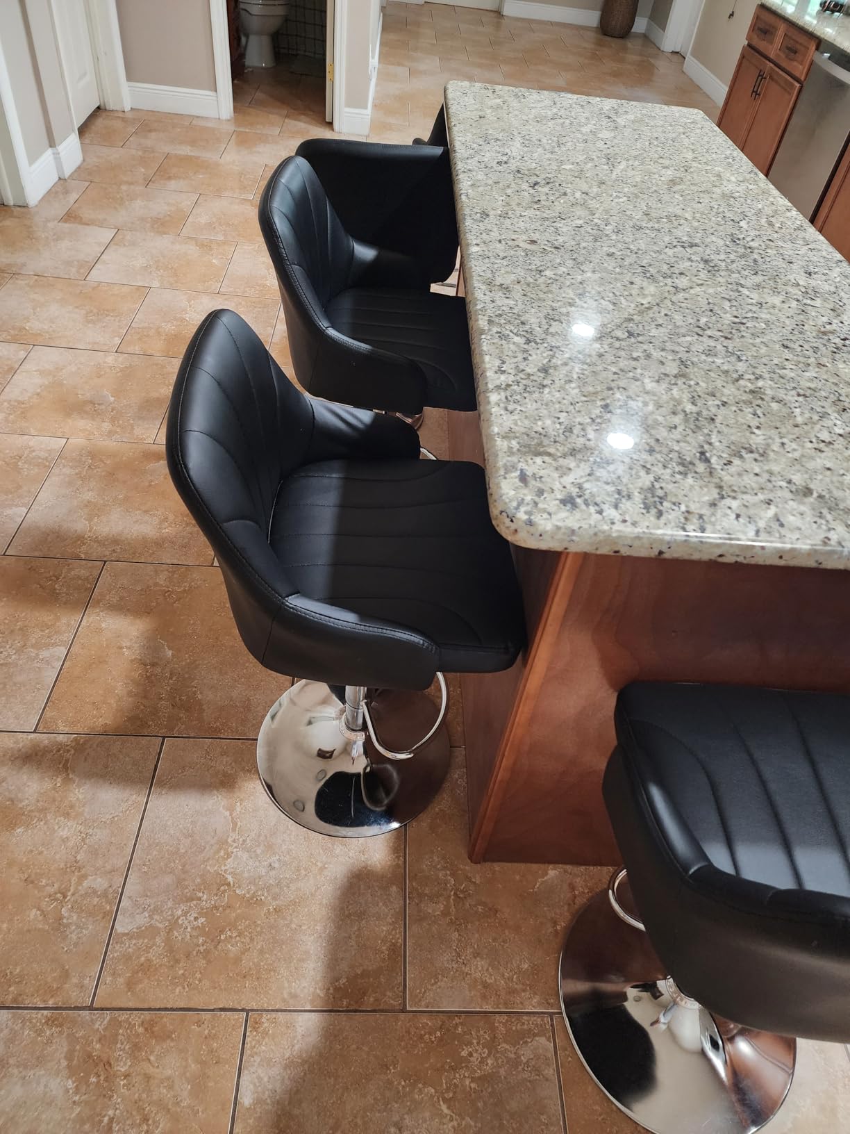 VECELO Bar Stools Set of 2, Adjustable Bar Stools Counter Height Barstools with Back and Arm, Swivel Bar Chair Stools for Kitchen Counter Island Cafe Dining Room, Industrial Style, Dark Brown customer photo 2
