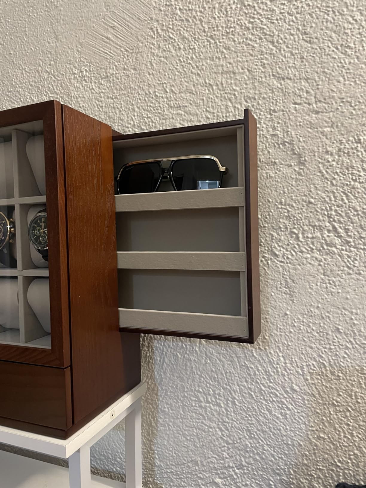 SONGMICS 12-Slot Watch Box, Watch Display Case with Window, Solid Wood Veneer, Velvet Lining, Vertical Storage, Space Saving, Gift Idea, Ebony Black UJOW014B01 customer photo 2