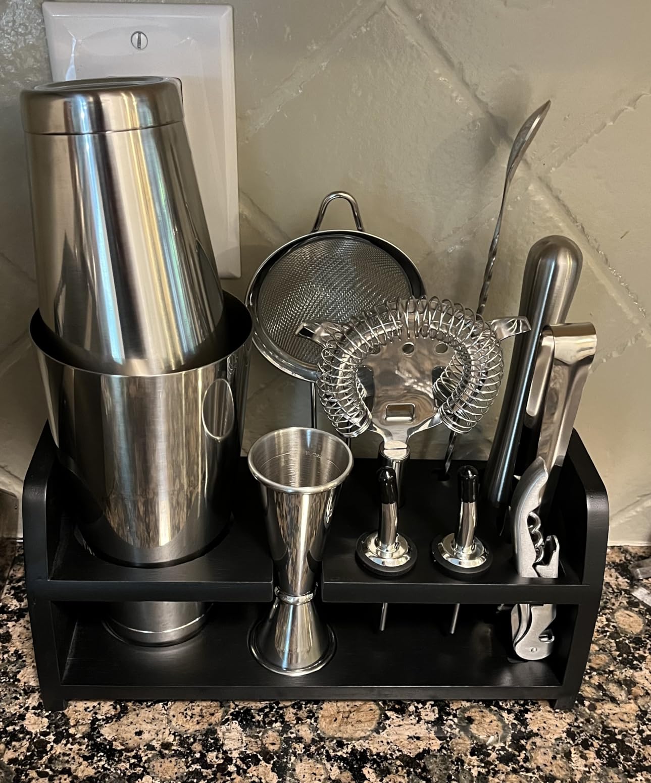Semderm Cocktail Shaker Set, Weighted Boston Shaker Set with Bamboo Stand, 18/8 Stainless Steel Mixology Bartender Kit with Jigger, Fine Mesh & Hawthorne Strainers, Muddler, Spoon, Ice Tongs customer photo 2