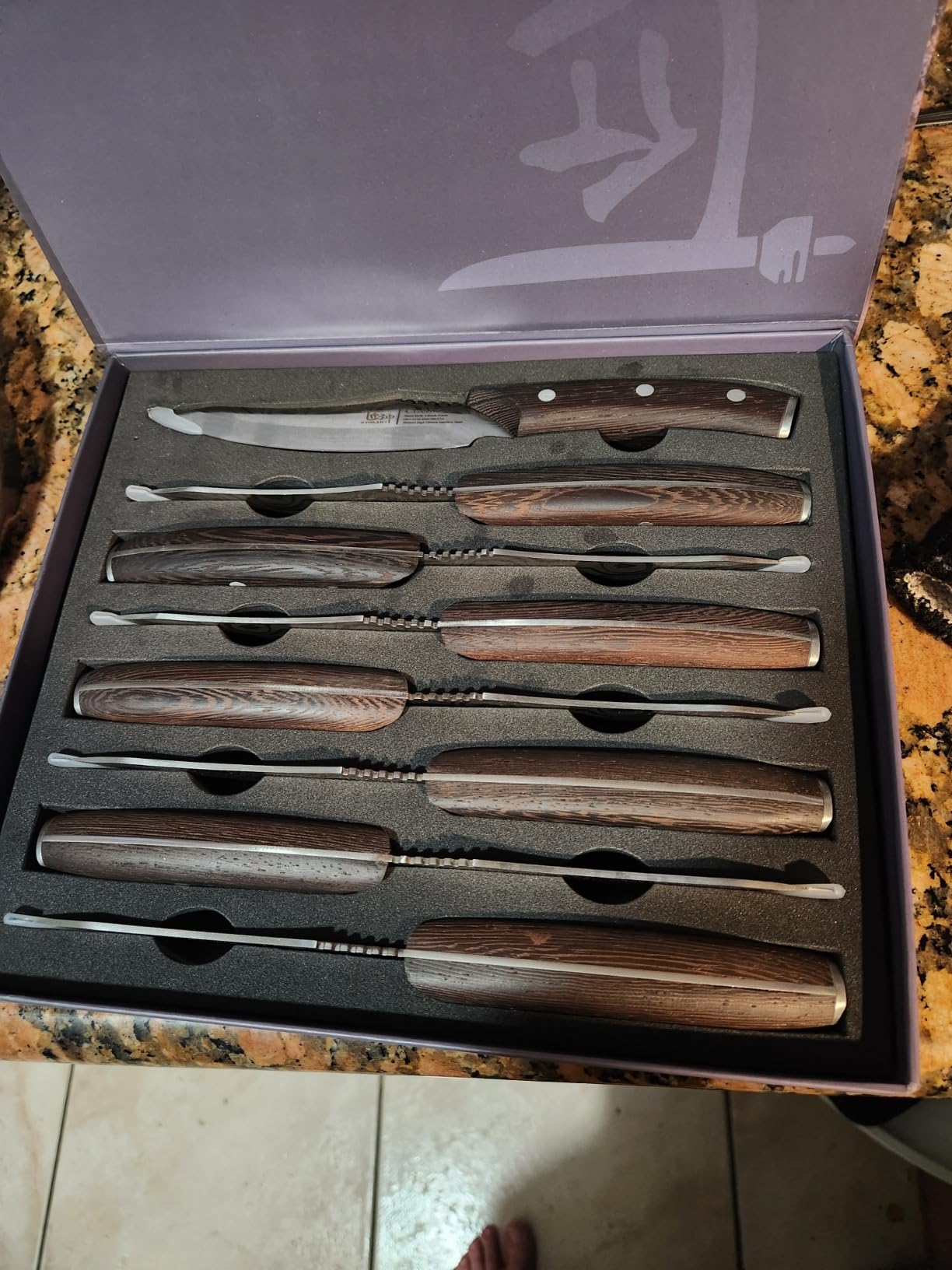 SYOKAMI Steak Knives Set of 8, 4.8 Inch Carbon Steel Japanese Style Non Serrated Dinner knives with Wooden Handle, Damascus Pattern Full Tang Design, Housewarming Holiday Cooking Gifts customer photo 2