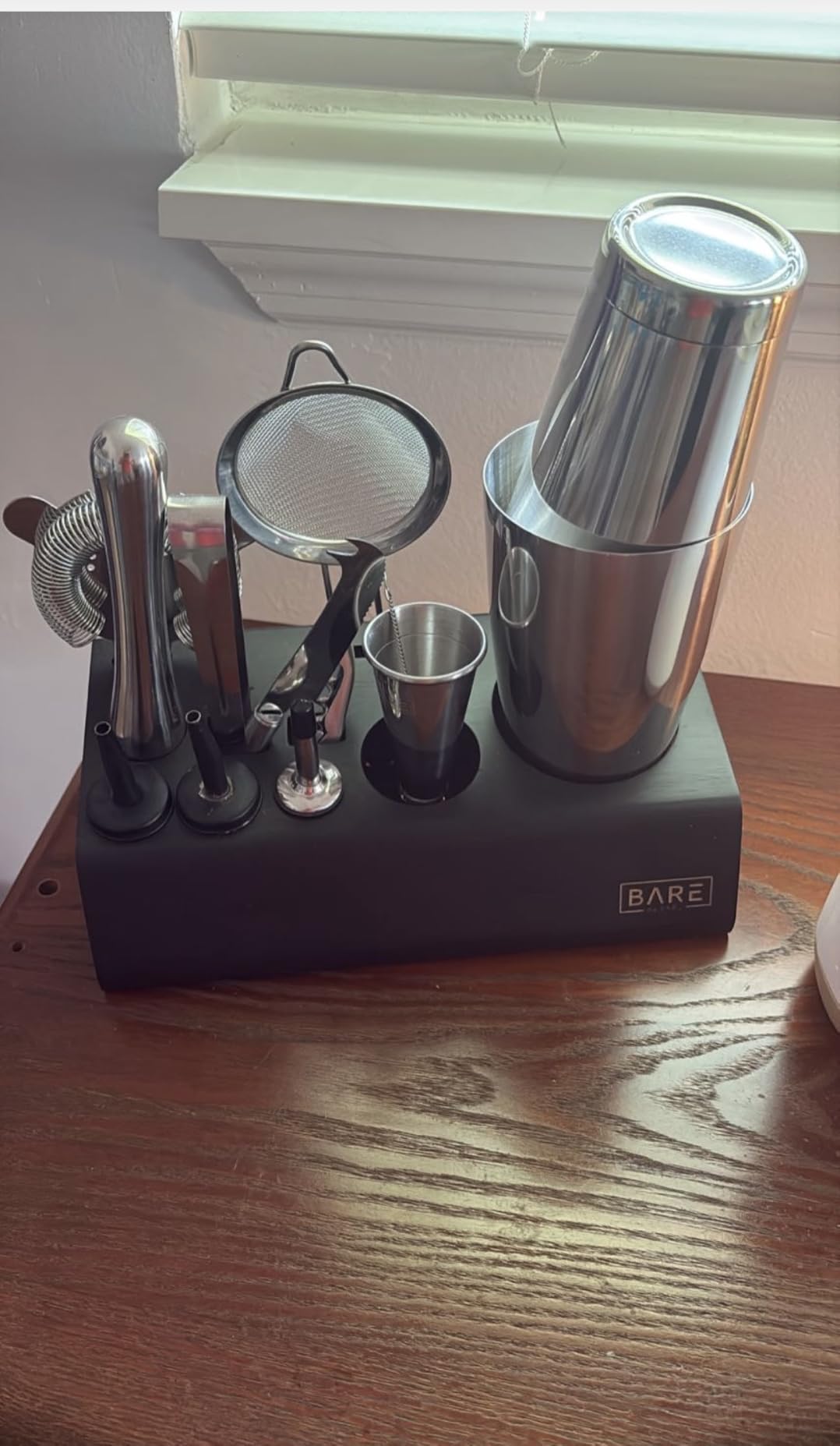 BARE BARREL Mixology Bartender Kit Bar Set | 14-Piece Cocktail Shaker Set | Martini Barware Mixing Tools | Incl. 35 Recipe Cards (28oz Boston Shaker, Silver/Black) customer photo 1