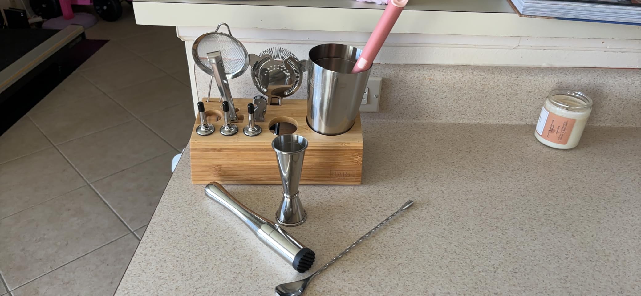 BARE BARREL Mixology Bartender Kit Bar Set | 14-Piece Cocktail Shaker Set | Martini Barware Mixing Tools | Incl. 35 Recipe Cards (28oz Boston Shaker, Silver/Black) customer photo 2