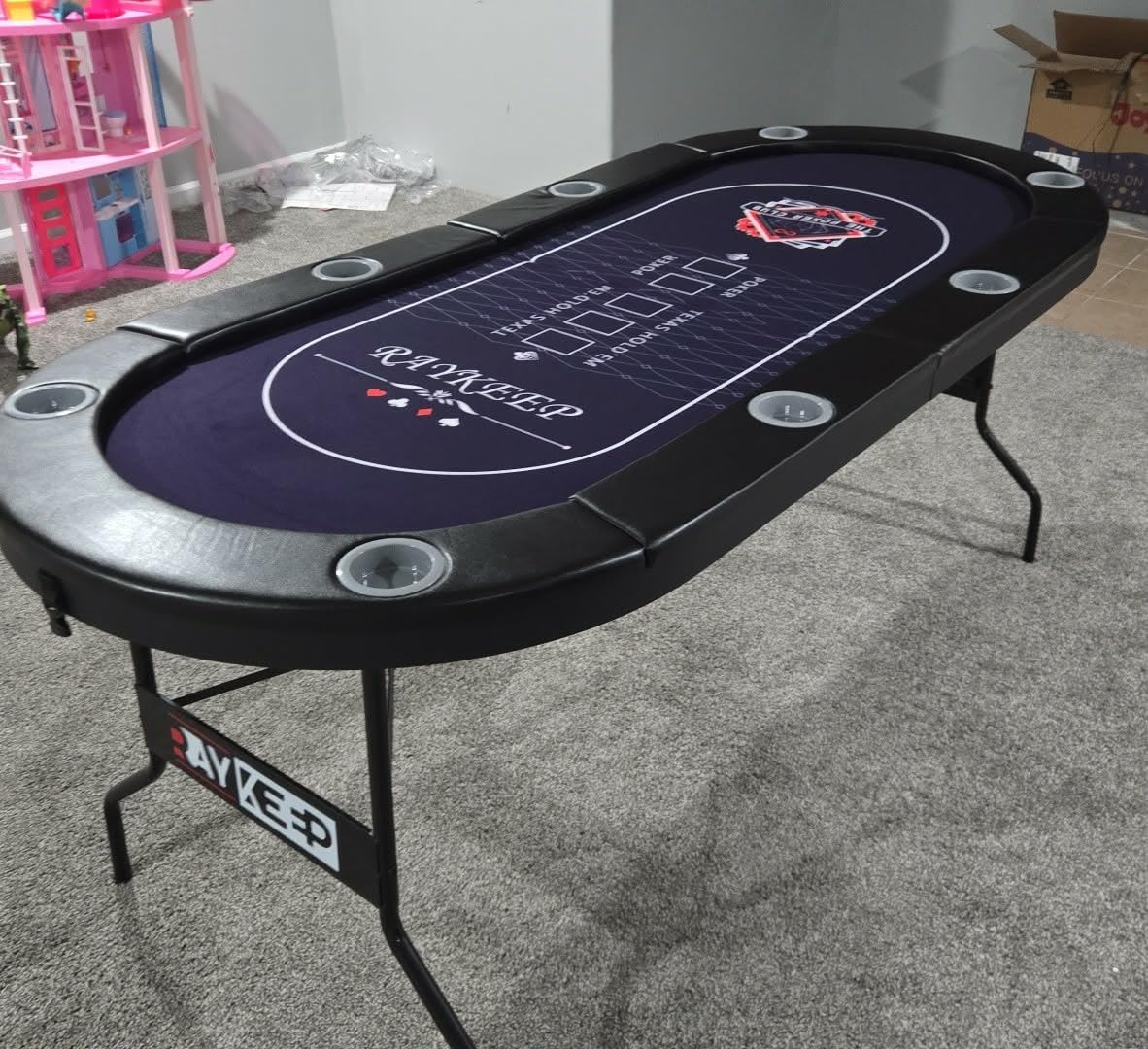 RAYKEEP 71 Inch Poker Table Foldable, 8 Player Folding Poker Tables w/Collapsible Legs, Casino Grade Felt, Padded Rails and Cup Holders, Portable Poker Table for Texas Holden Poker and Blackjack customer photo 1