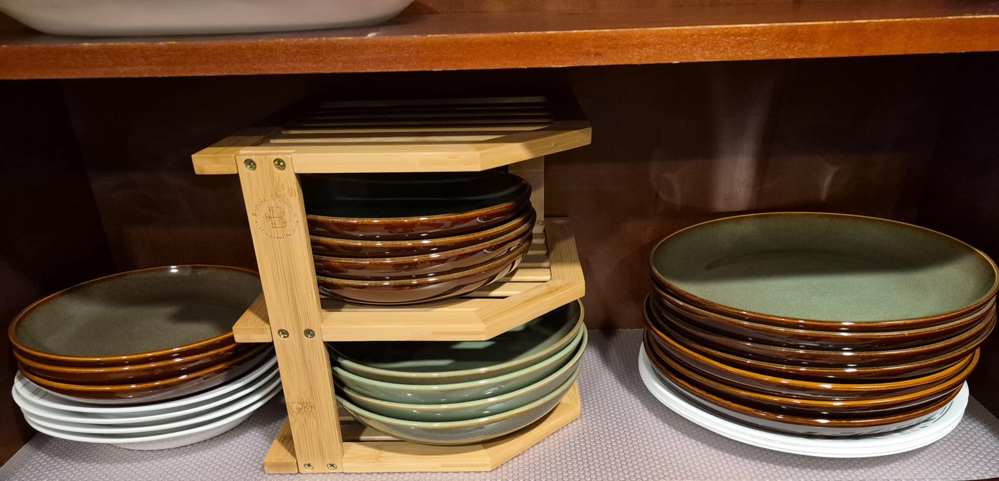 Stoneware Dinnerware Sets Service for 4, 12 pcs Reactive Glaze Plates and Bowls Sets, Handmade Ceramic Dish Set, Highly Chip and Crack Resistant Modern Plate Set, Brown Green customer photo 2