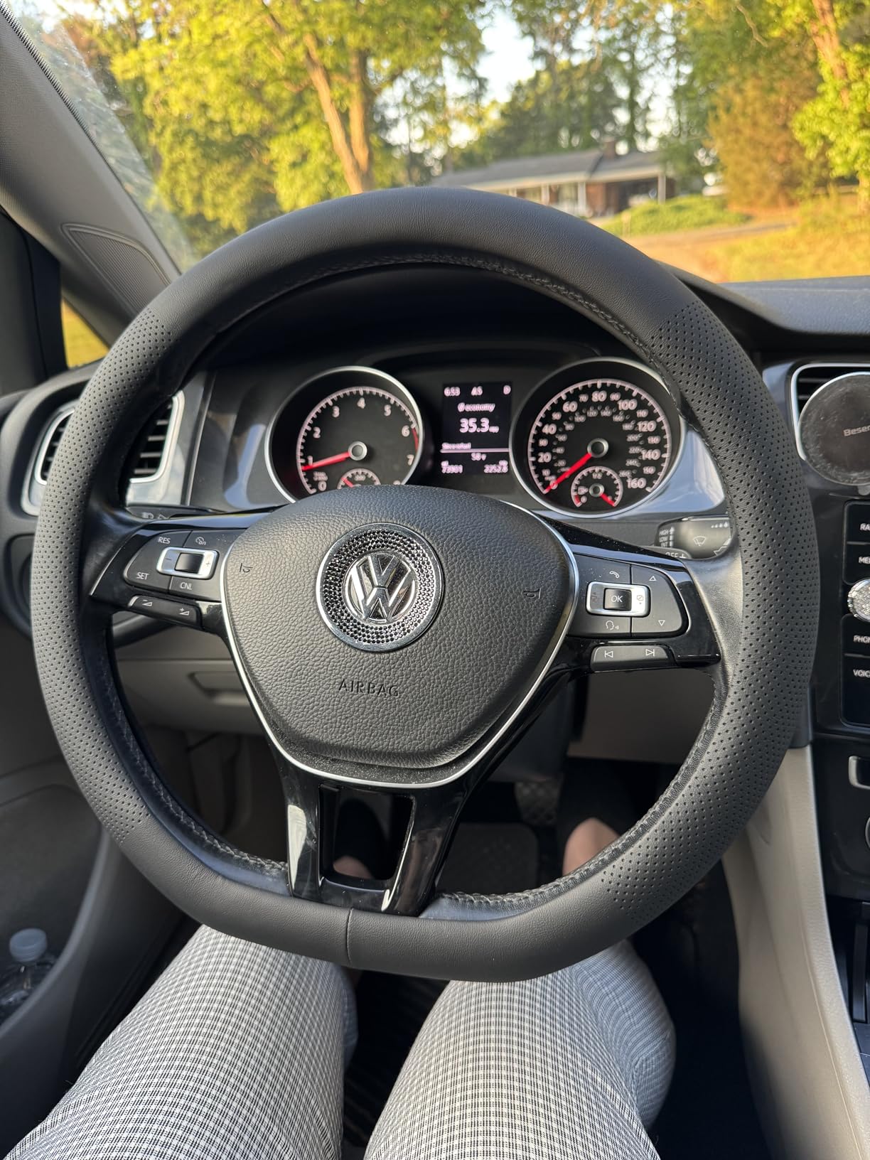 XHRING D-Shaped Car Steering Wheel Cover for Volkswagen VW Atlas Tiguan ID.4 Taos Passat Golf Jetta Beetle Polo GTI CC Touareg SE SEL R-line S Cross Sport Accessories, 2026 Leather Black customer photo 1