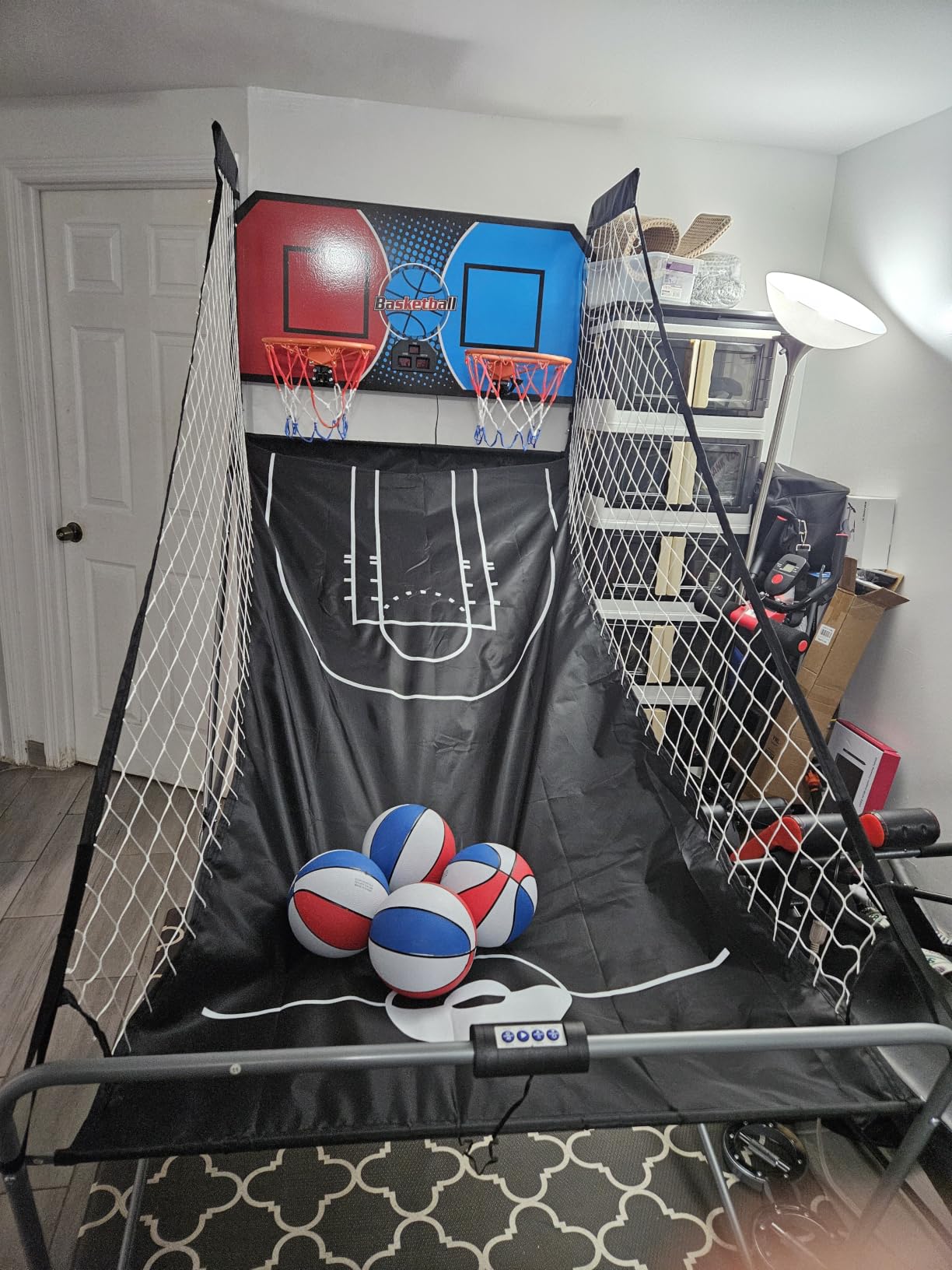 GYMAX Arcade Basketball Game Indoor Foldable with 8 Game Modes, Arcade Sound, 4 Balls and Inflation Pump, Electronic Basketball Games for Home customer photo 1