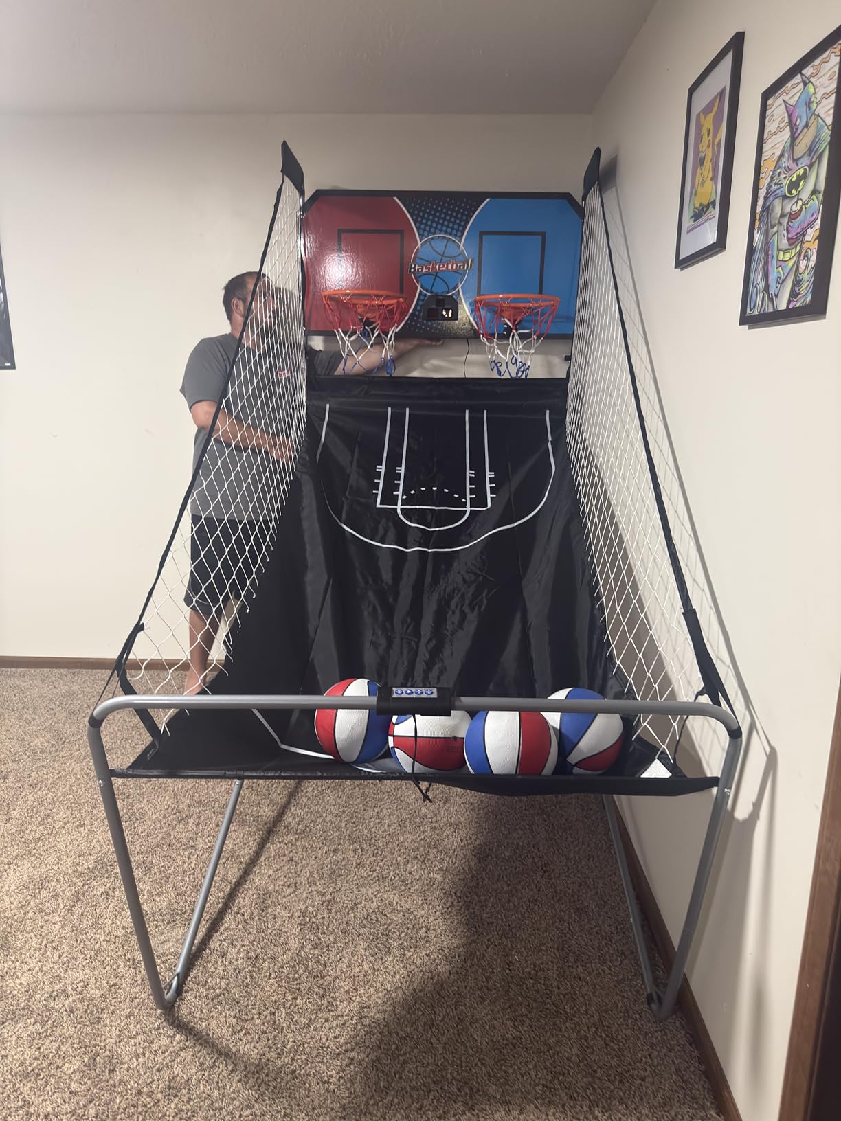 GYMAX Arcade Basketball Game Indoor Foldable with 8 Game Modes, Arcade Sound, 4 Balls and Inflation Pump, Electronic Basketball Games for Home customer photo 2