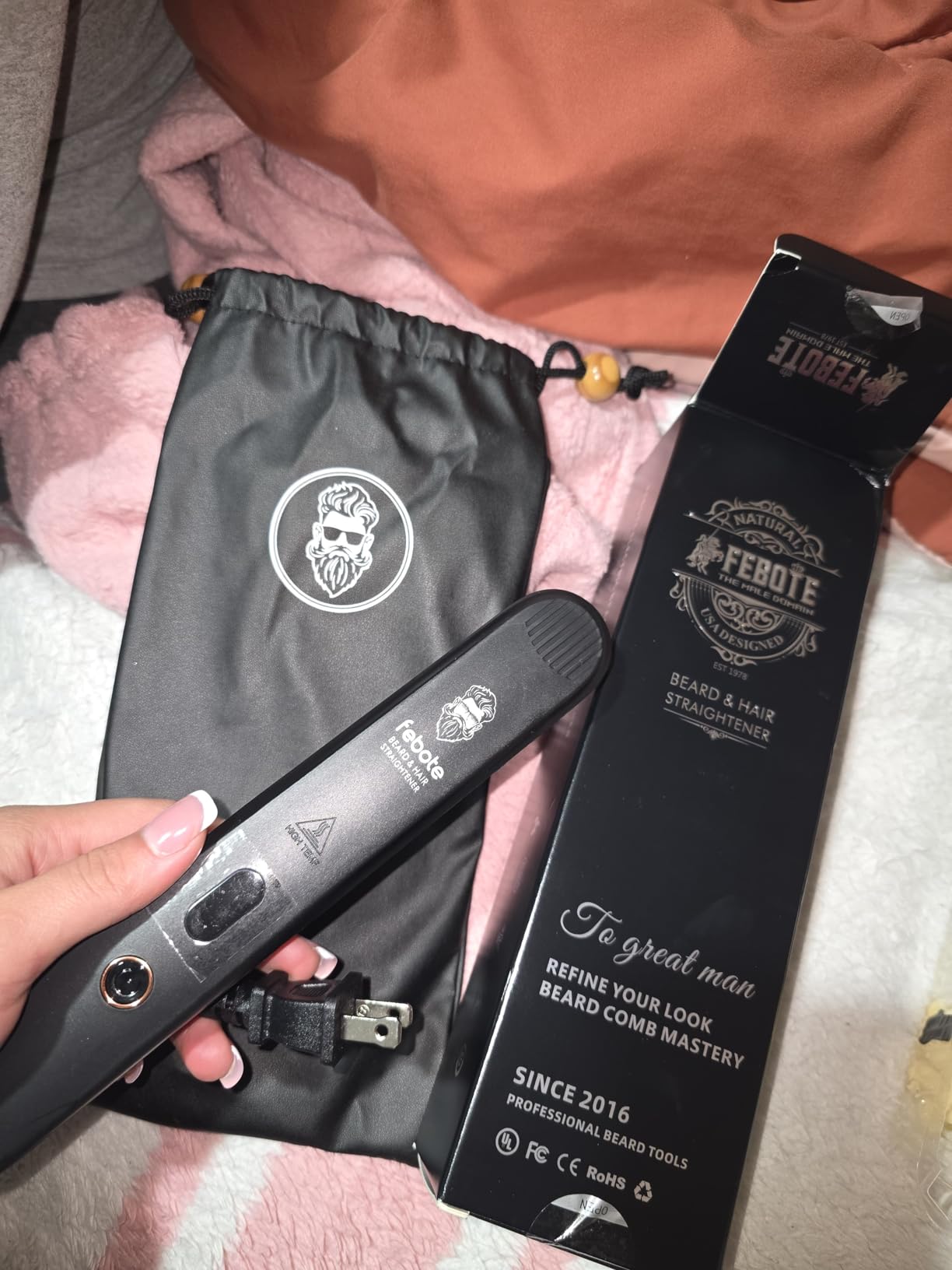 Heated Ionic Hair Straightening Brush for Men - 5 Temperature Settings, Anti-Scald, Beard Shaper & Travel Bag customer photo 2