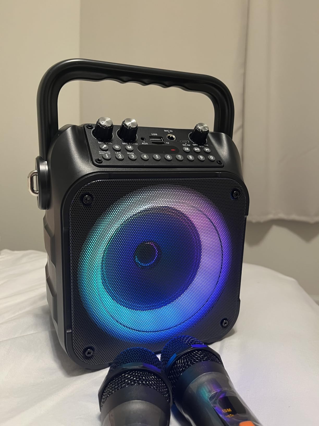 Karaoke Machine, Portable Bluetooth Speaker with 2 Wireless Microphones for Adults & Kids with Lights, Karaoke Microphone with PA System Supports USB/TF/REC/FM/AUX for Home Party Home System Packages customer photo 2