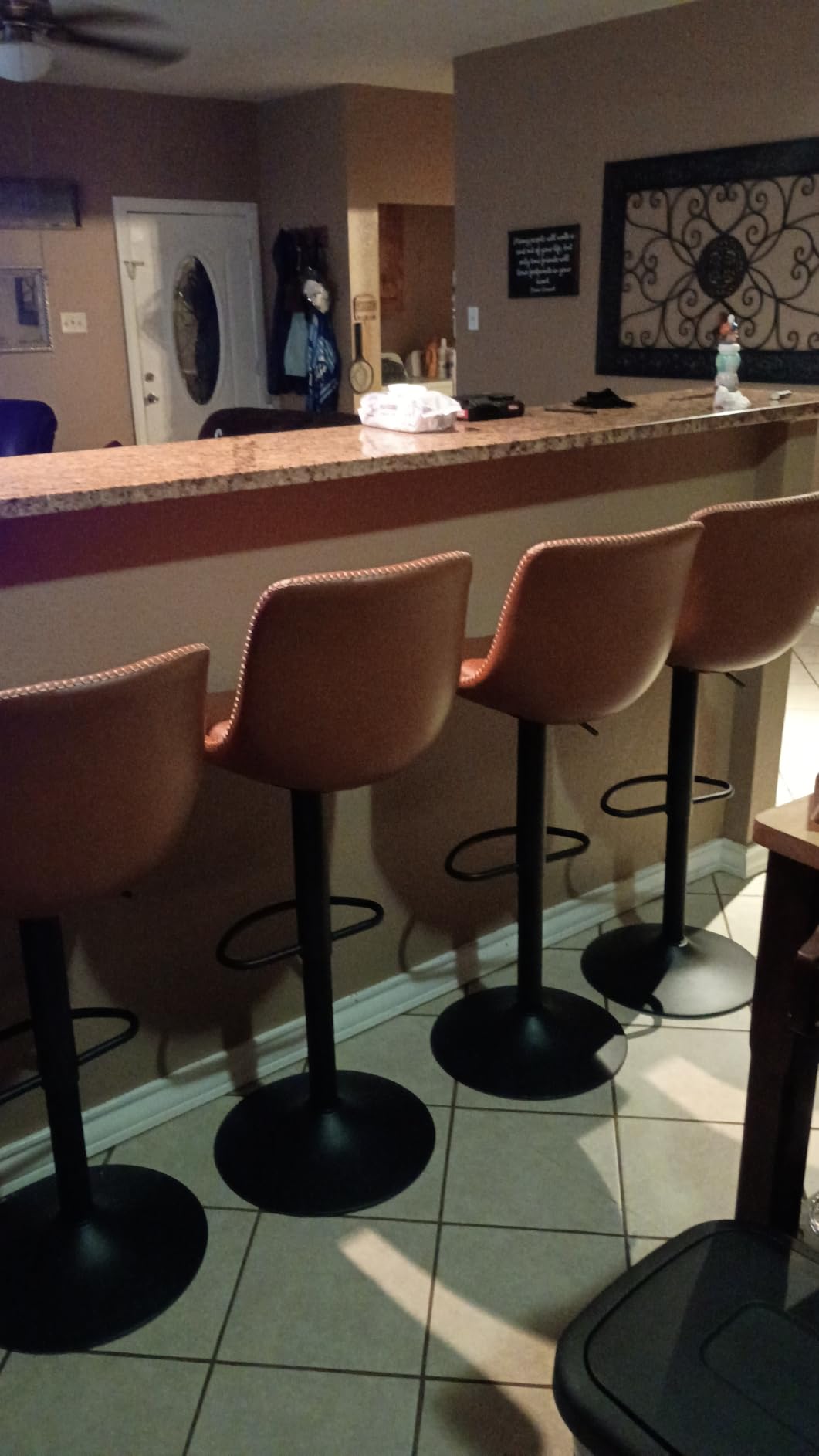 VASAGLE Bar Stools, Set of 2 Swivel Bar Chairs, Adjustable Height, Quilt, Synthetic Leather Kitchen Stools with Back and Footrest, Dining Room, Counter, Steel, Caramel Brown ULJB095K01 customer photo 2