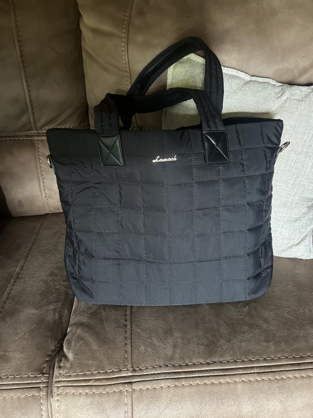 LOVEVOOK Laptop Tote Bag for Women, 15.6 Inch Large Puffer Work Tote Computer Bags, Quilted Women's Shoulder Purse Bag with Zipper, Teacher Office Handbag for Travel College Business, Gifts, Black customer photo 2
