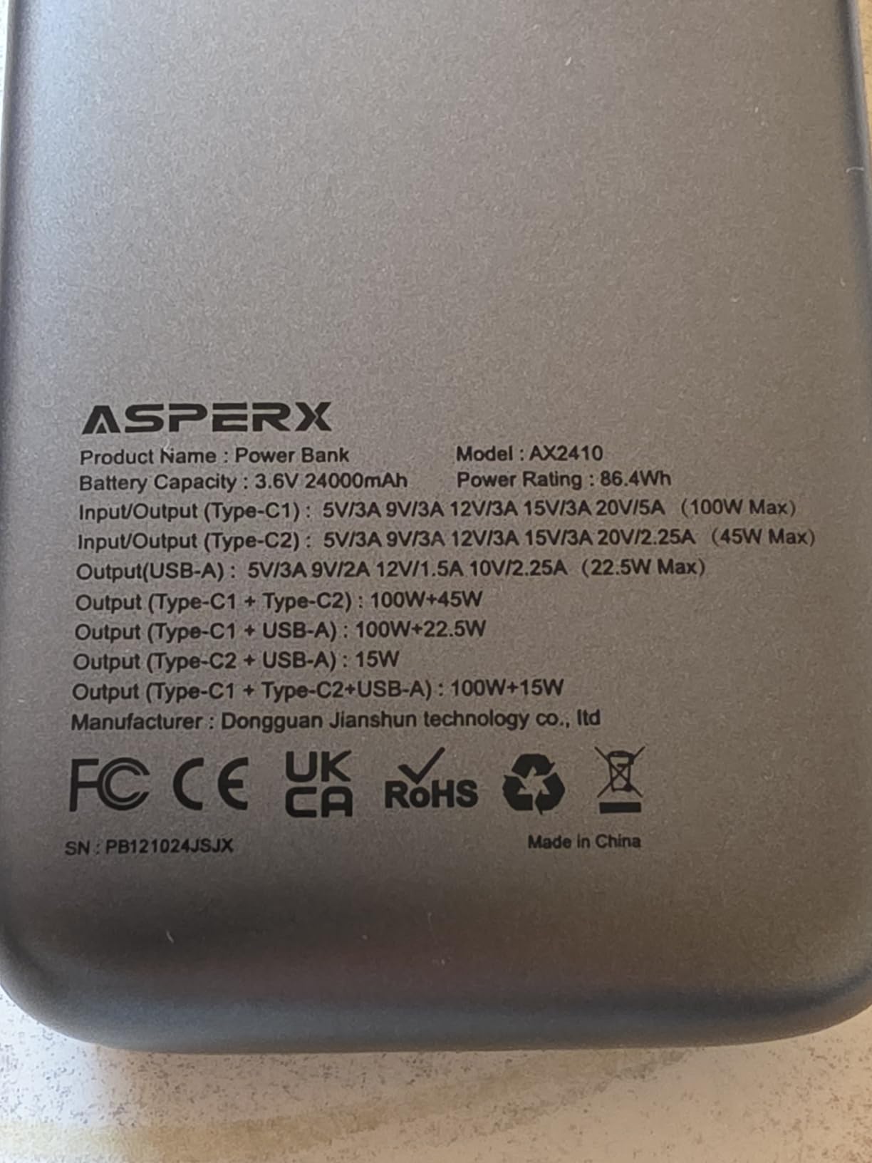 AsperX Laptop Power Bank, 25,000mAh 140W PD 3.1 Fast Charging USB-C, TFT Display, Flight-Approved customer photo 1