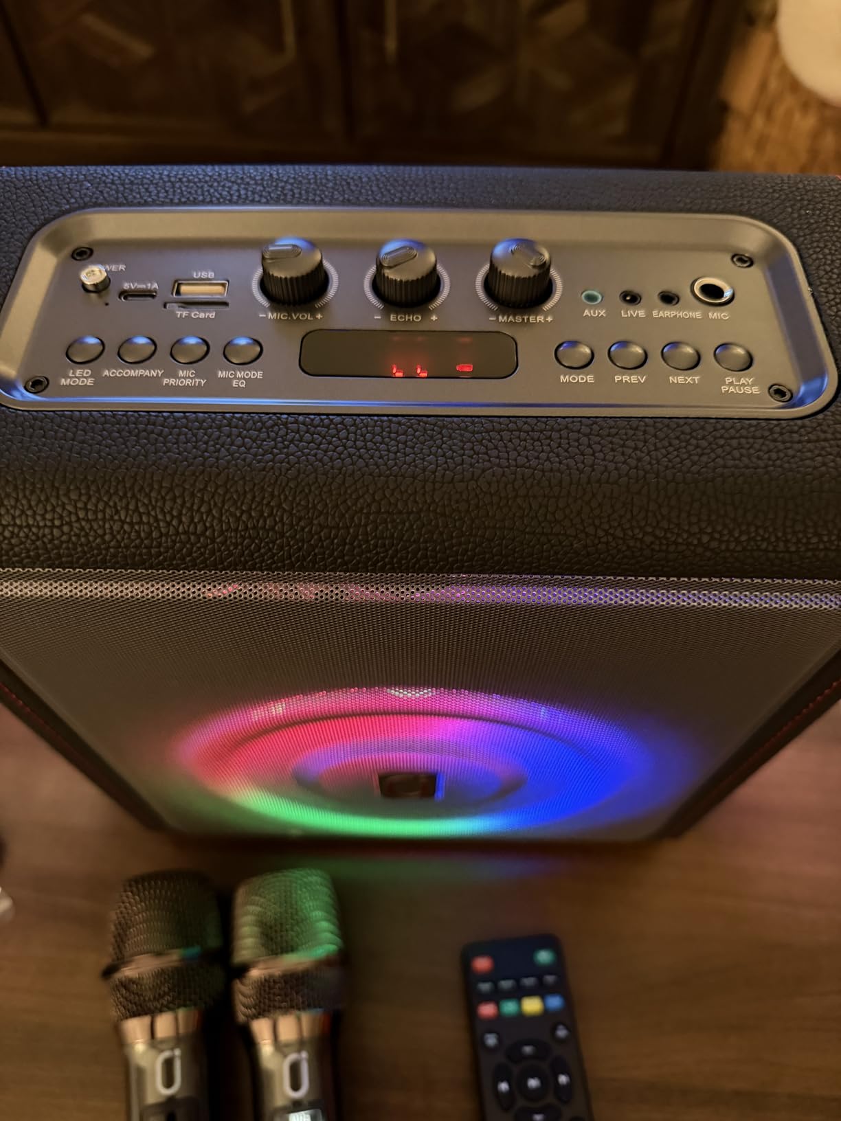 Karaoke Machine, Portable Bluetooth 5.3 Speaker with 2 Wireless Microphones for Adults, 200W Retro Leather PA System with Pitch Correction, Supports TV/TWS/TF Card/USB/AUX/Live (2MICS) customer photo 2