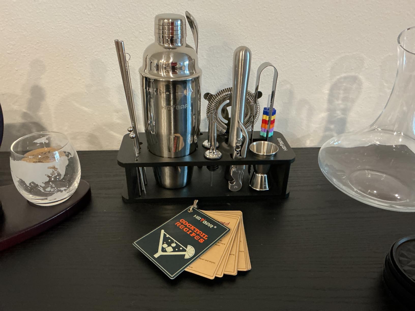 HMYBAR 22-Piece Cocktail Shaker Set, Mixology Bartender Kit with 24oz Cobbler Shaker, Home Bar Tool Set with Black Bamboo Stand, 39 Recipe Cards customer photo 2