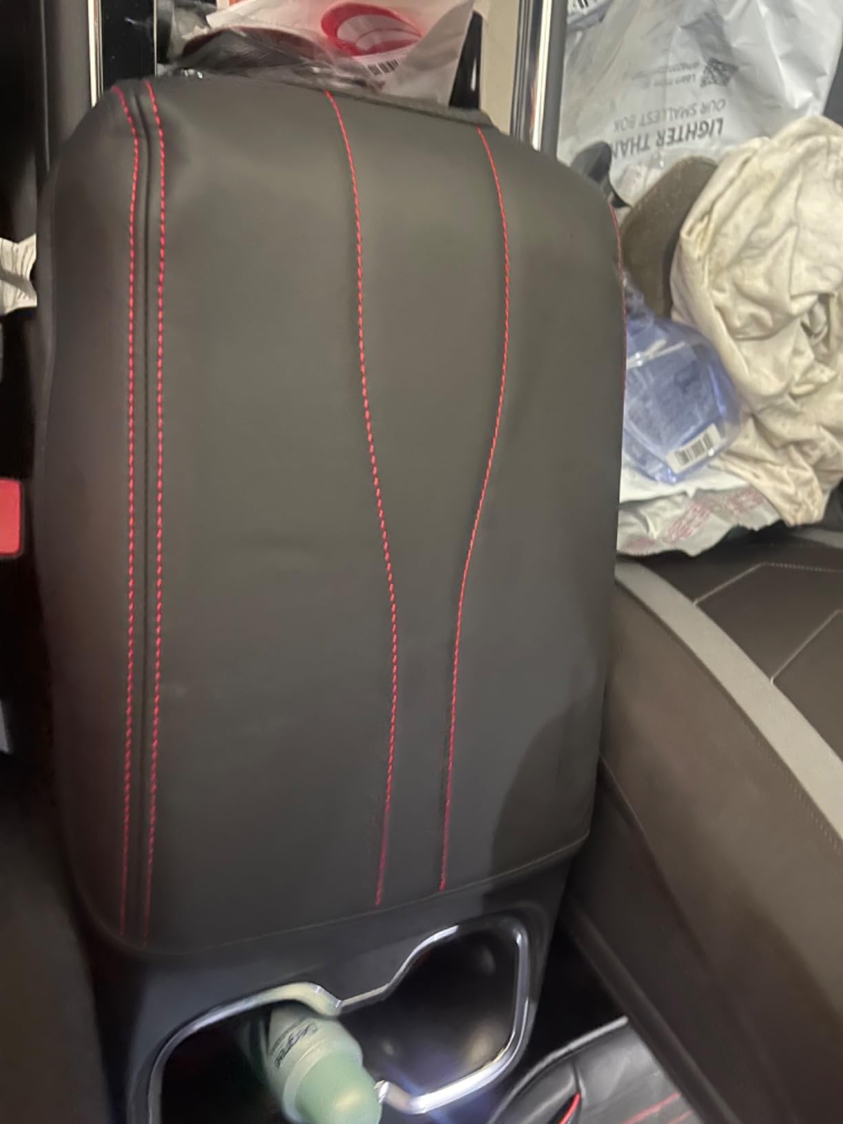Center Console Armrest Cover Compatible with 2024-2026 Chevy Traverse/2024-2026 GMC Acadia/2025-2026 Buick Enclave Interior Accessories, Leather Middle Console Lid Pad Protector (Red Lines) customer photo 1