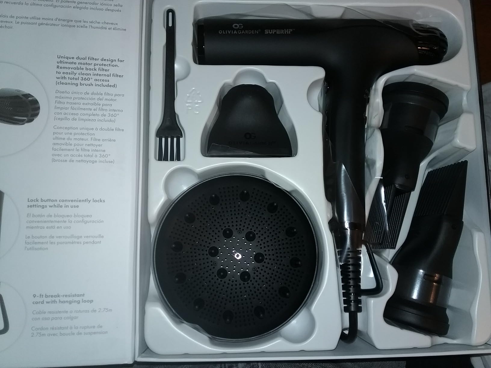 Olivia Garden 1875W SuperHP Professional Hair Dryer for All Hair Types - Quiet, Fast Drying Blow Dryer - Powerful Ionic Generator - 5 Attachments, Including 2 Comb and 1 Diffuser Attachments customer photo 1