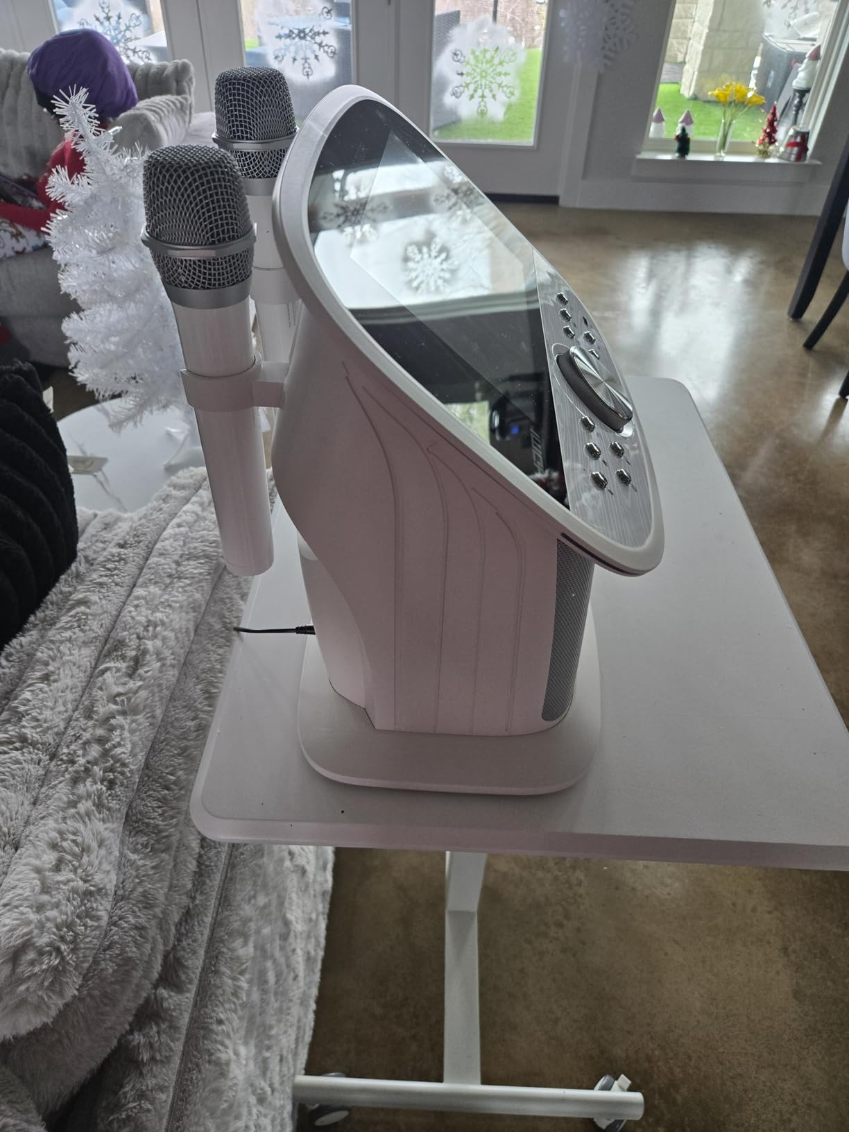 Singing Machine Platinum Plus All-in-One Karaoke System with 2 Wireless Mics, Bluetooth/WiFi, Portable Premium Sound Speaker, App Compatible (YouTube, Spotify) for Home & Parties - White customer photo 1