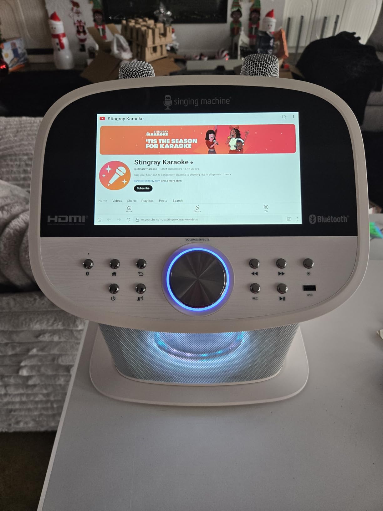 Singing Machine Platinum Plus All-in-One Karaoke System with 2 Wireless Mics, Bluetooth/WiFi, Portable Premium Sound Speaker, App Compatible (YouTube, Spotify) for Home & Parties - White customer photo 2
