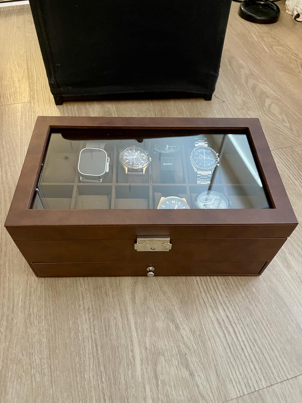 ProCase Wooden Watch Case, 8 Slot Mens Watch Box with Drawer, 2-Layer Mens Jewelry Box Storage Holder Organizer Display Case, Fathers Day Gift, Anniversary Birthday Gifts for Men Women -8 Slot, Brown customer photo 1