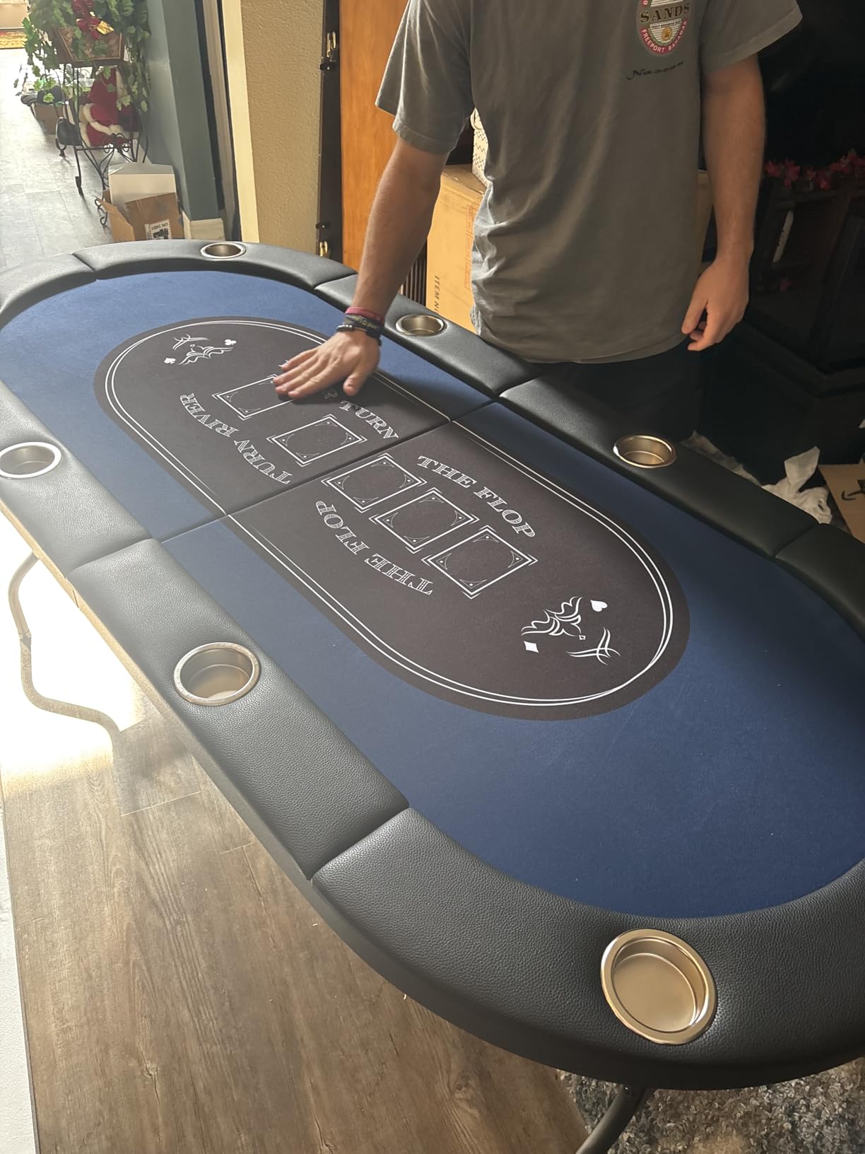 VEVOR 8 Player Poker Table Foldable, Portable Folding Card Board Game Table, Casino Leisure Table, Blackjack Texas Holden Table with Padded Rails and Stainless Steel Cup Holders, Blue (72 in) customer photo 2