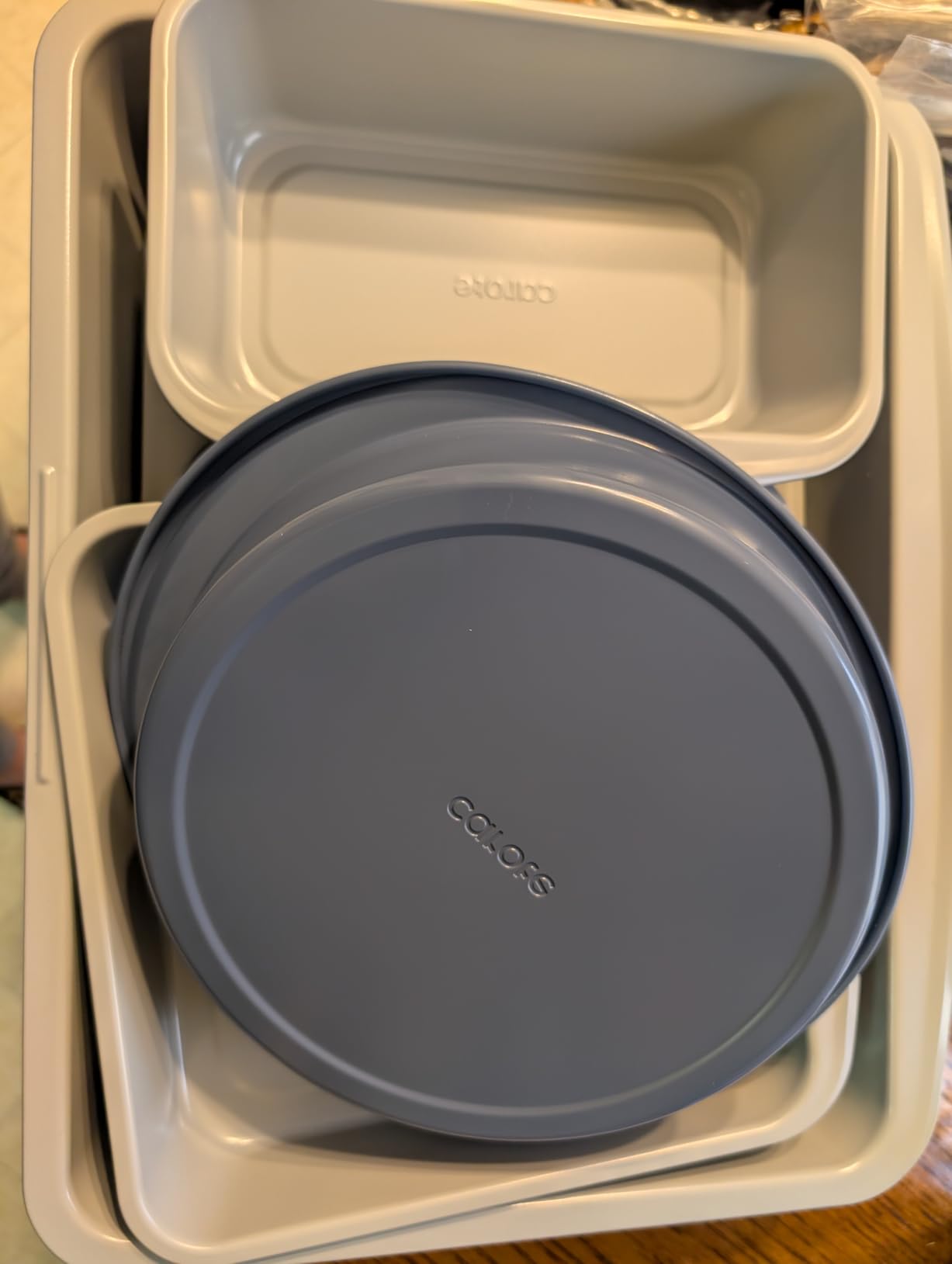 CAROTE 7-Piece Nonstick Stackable Baking Pans Set - Bakeware Sets Including Cookie Sheets for Baking, Muffin Pan, Bread Pan, Cake pan, Loaf Pan, Roasting Pan, Gray & Khaki customer photo 1