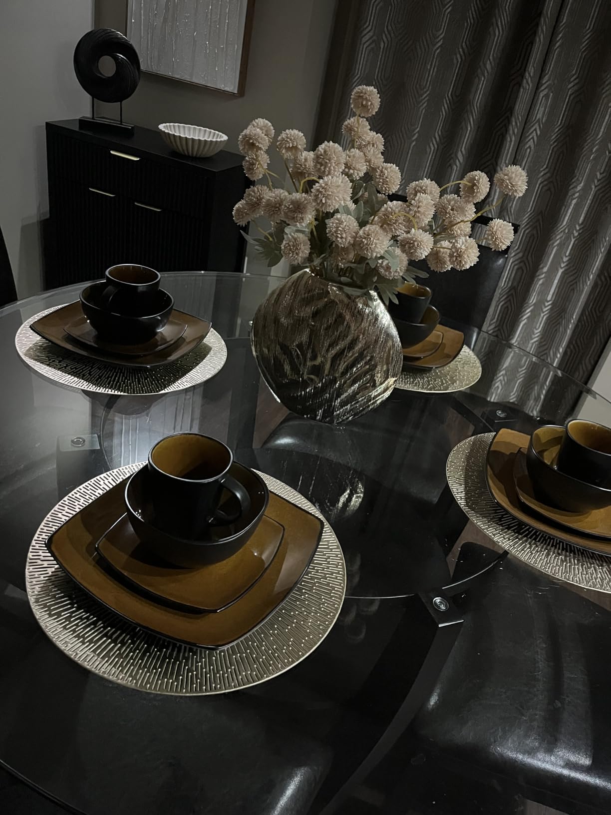 Gibson Elite Pasco 16 Piece (Service for 4) Plates and Bowls Double Bowl Reactive Glaze Dishes Stoneware Ceramic Dinnerware Set - Grey customer photo 2