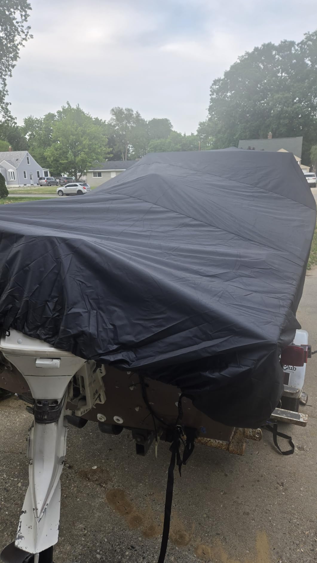 Mancro Trailerable Waterproof Boat Cover 17-19ft, 1200D Heavy Duty Marine Grade Canvas, Fits V-Hull, Bayliner, Tri-Hull, Runabout & Fishing Boats, UV Resistant Outboard Covers, Grey customer photo 2