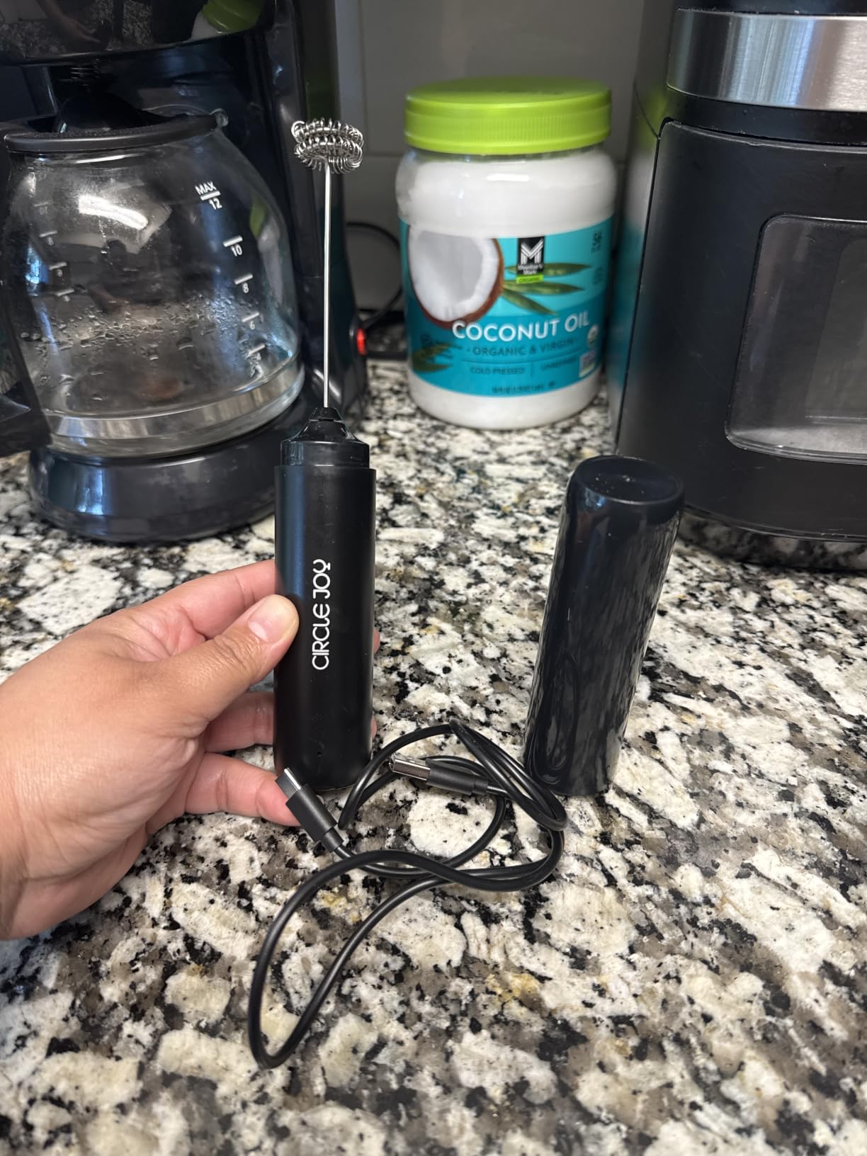 CIRCLE JOY Rechargeable Milk Frother Hanheld, Dual Coil Whisk Head Electric Coffee Frother, Portable Hand Frother Wand Drink Mixer for Matcha Lattes Cappuccino, Kitchen Gifts, Black customer photo 1